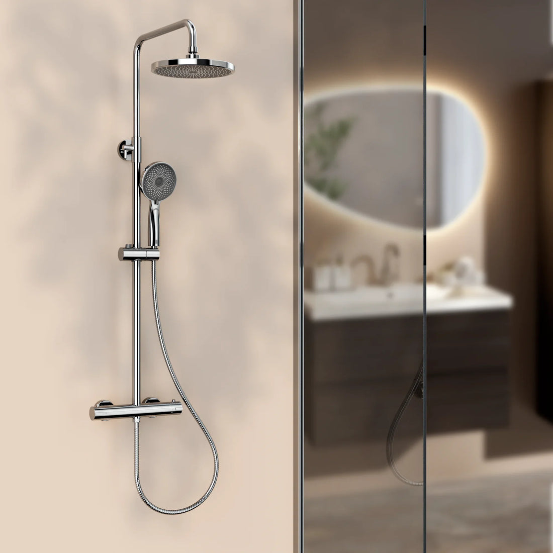 Douche de pluie Luno - Chromé avec robinet thermostatique - 22 cm