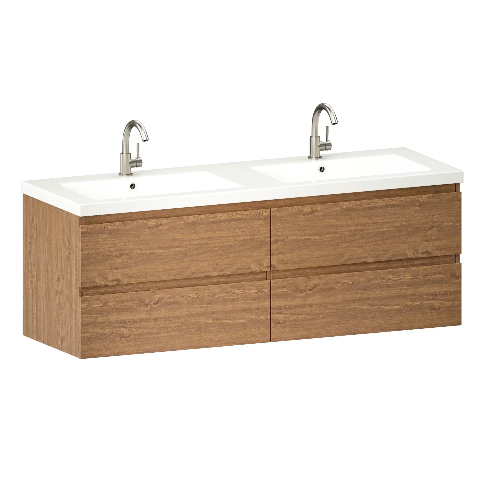 Meuble de salle de bain Arato - 140cm - 2 trous de robinet - chêne chaud - lavabo blanc