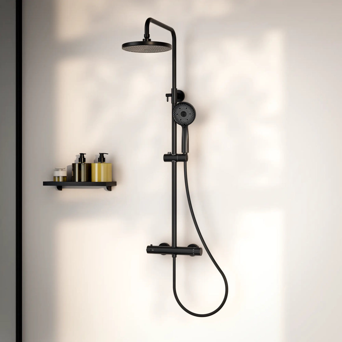 Douche de pluie Elin - Noir mat avec robinet thermostatique - 22 cm