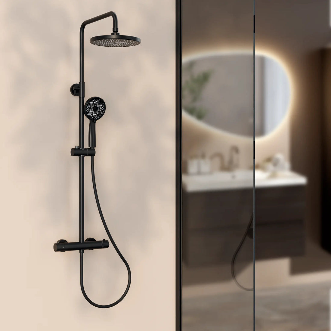 Douche de pluie Elin - Noir mat avec robinet thermostatique - 22 cm