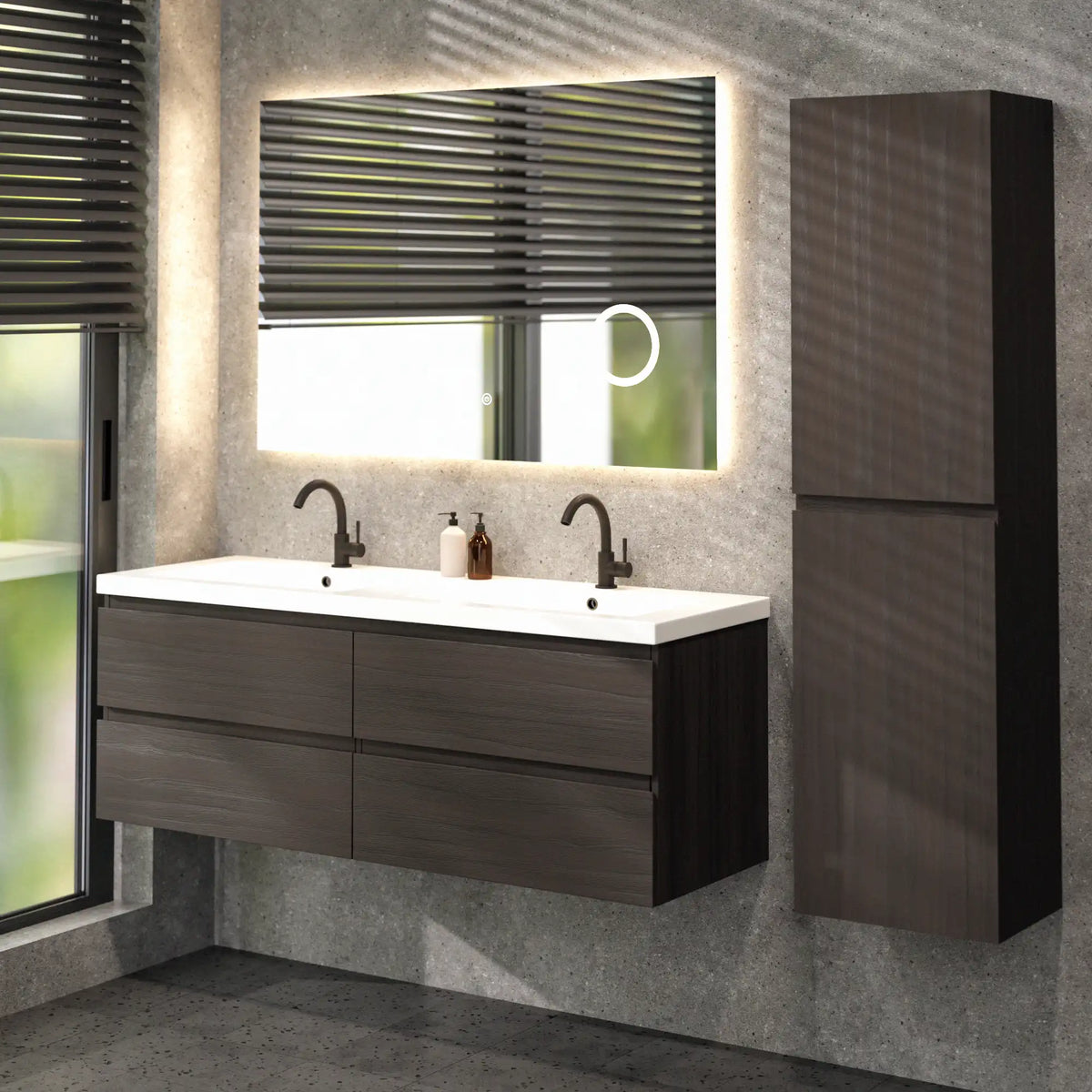 Meuble de salle de bain Arato - 140 cm - Bois de noyer - Vasque Blanc