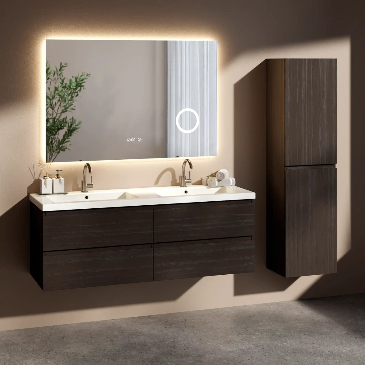 Meuble de salle de bain Arato - 140 cm - Bois de noyer - Vasque Blanc