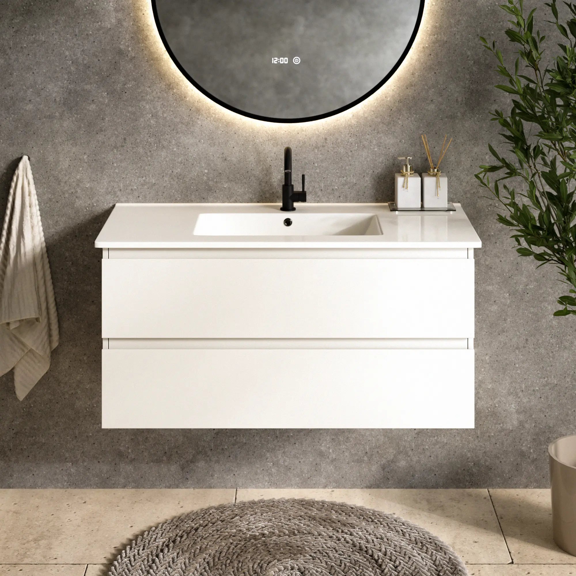 meuble de salle de bain Varo - 100 cm - Blanc - Lavabo blanc - PRÉCOMMANDE - Précommander
