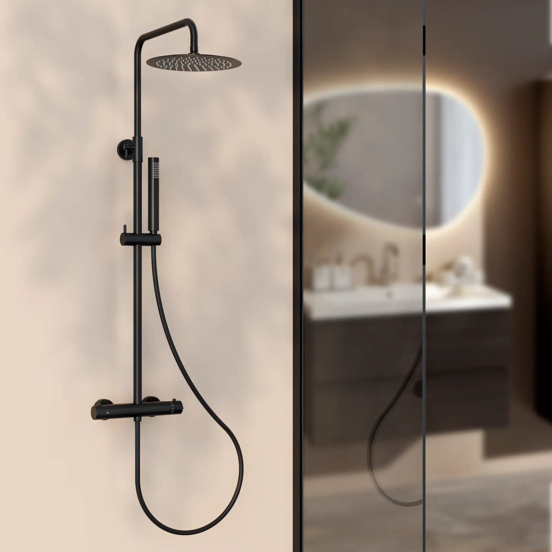 Douche de pluie Valo - Noir mat avec mitigeur thermostatique - 25 cm