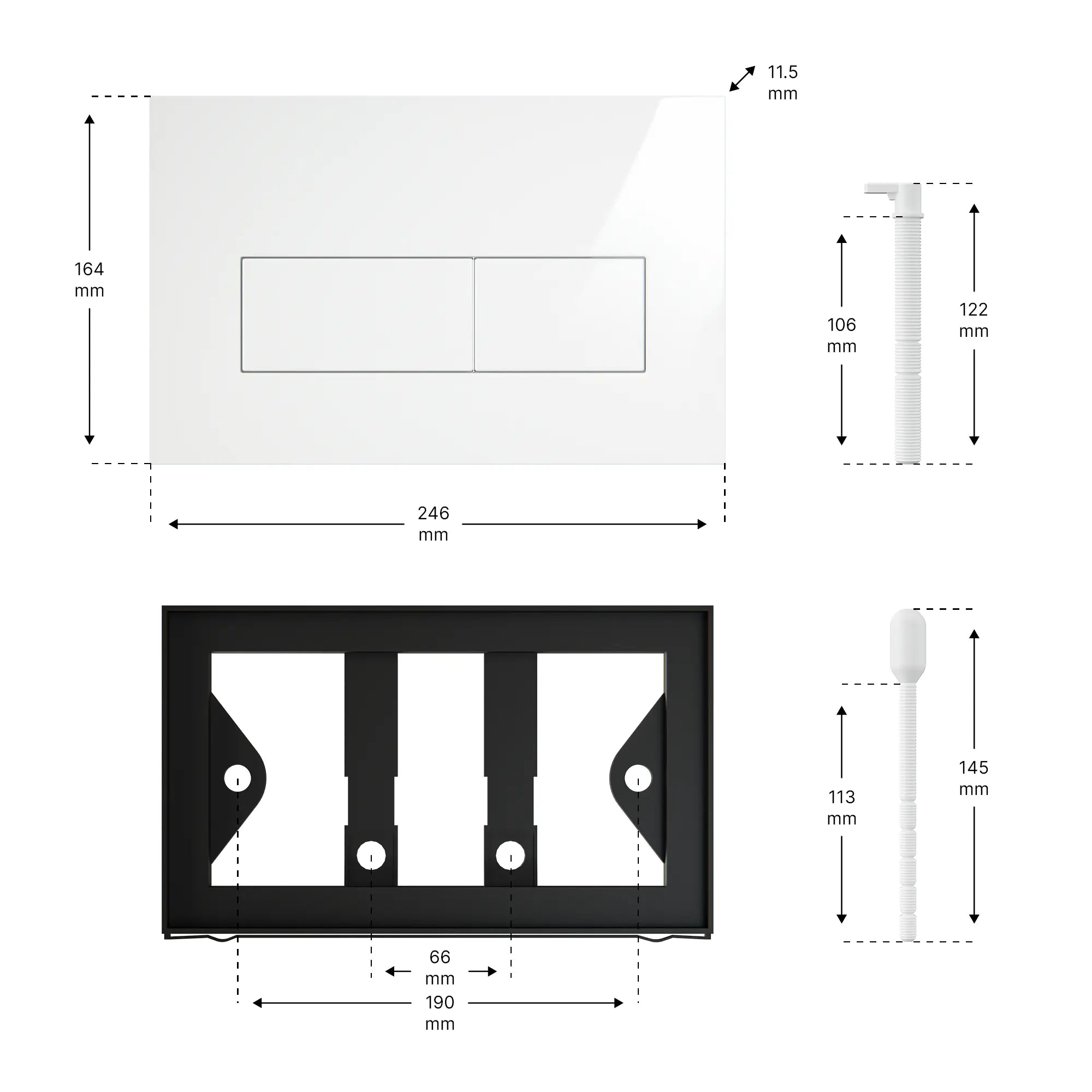 Plaque de commande Mirlux - Blanc brillant- ABS plastique DualFlush - Précommander