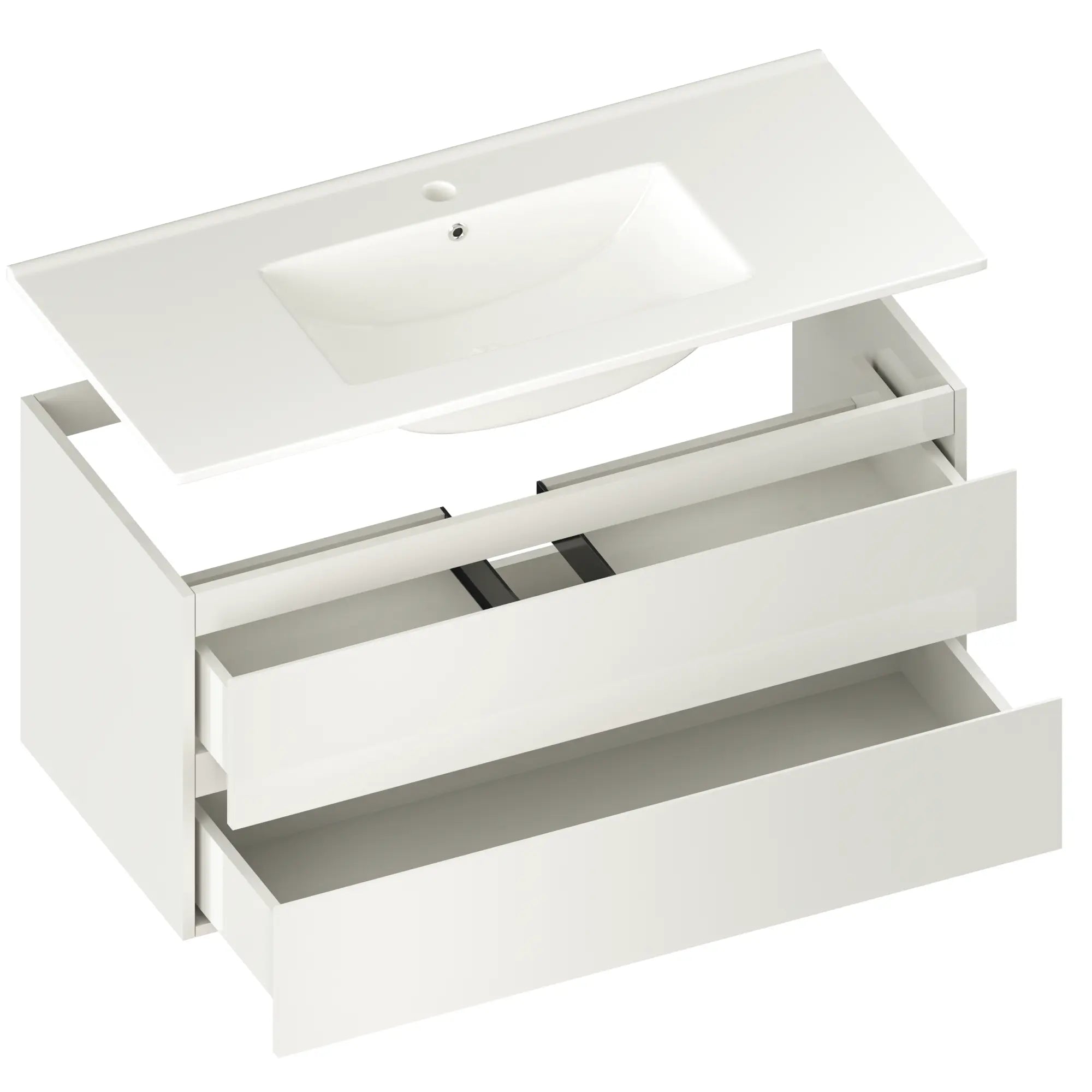 meuble de salle de bain Varo - 100 cm - Blanc - Lavabo blanc - PRÉCOMMANDE - Précommander