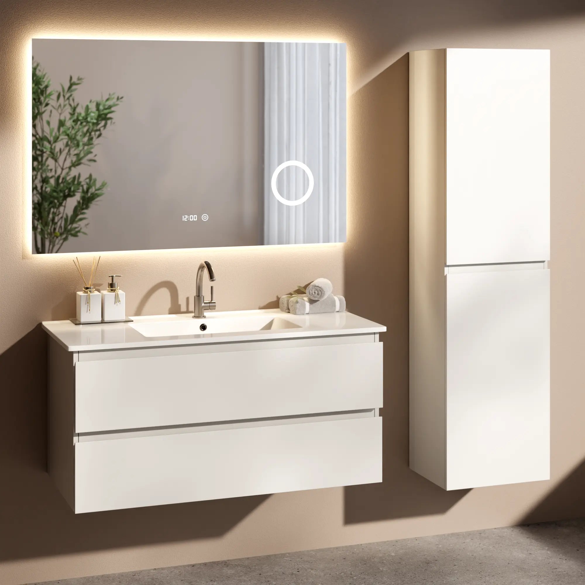 meuble de salle de bain Varo - 100 cm - Blanc - Lavabo blanc - PRÉCOMMANDE - Précommander