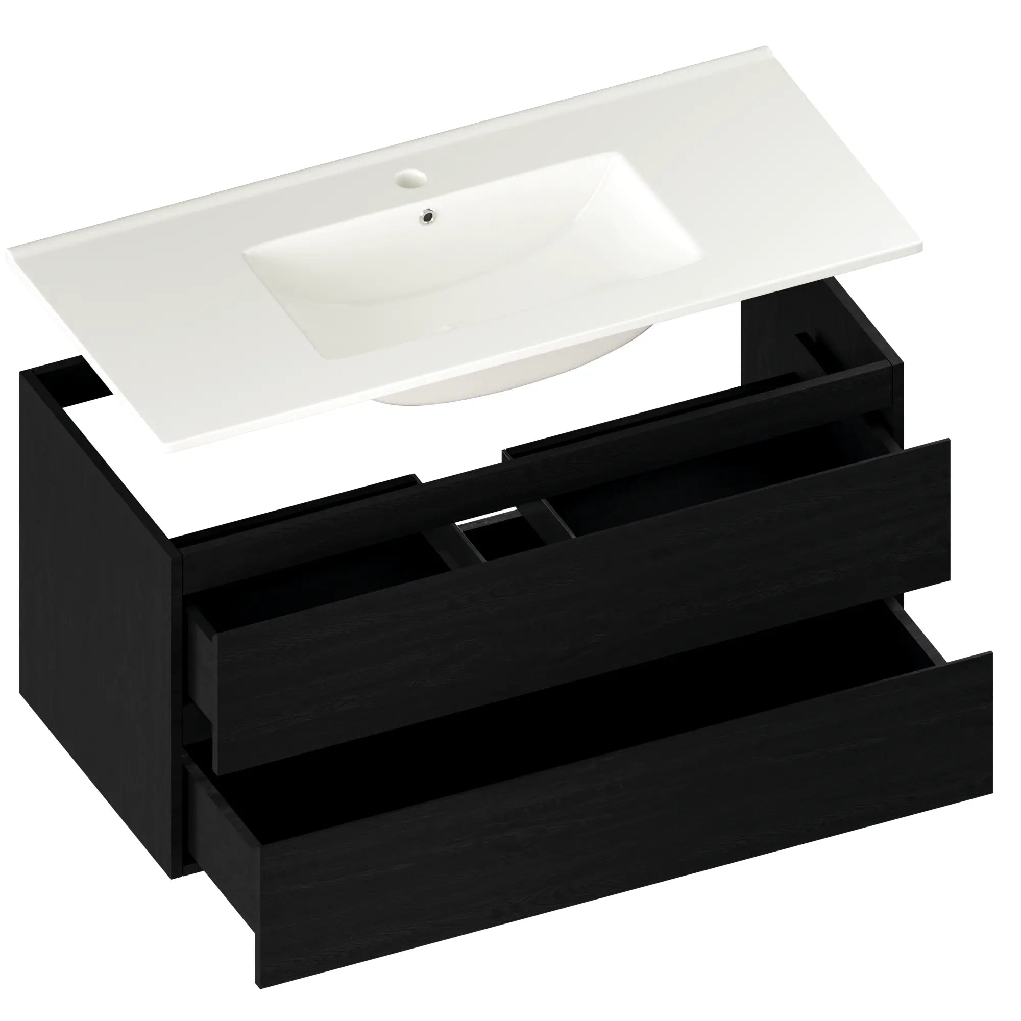 Meuble de salle de bain Varo - 100 cm - Chêne noir - Lavabo blanc - PRÉCOMMANDE - Précommander