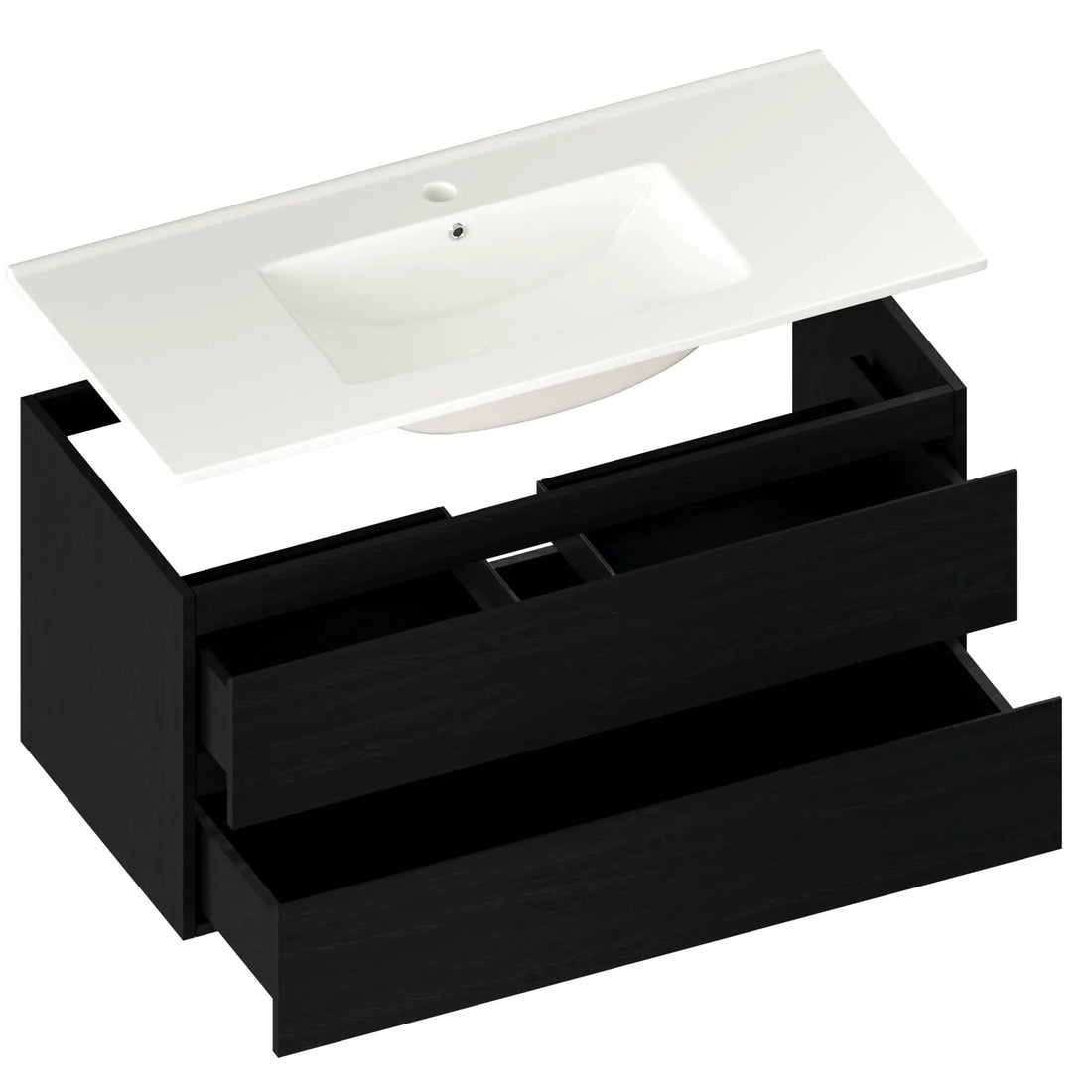Meuble de salle de bain Varo - 100 cm - Chene Noir - Lavabo Blanc