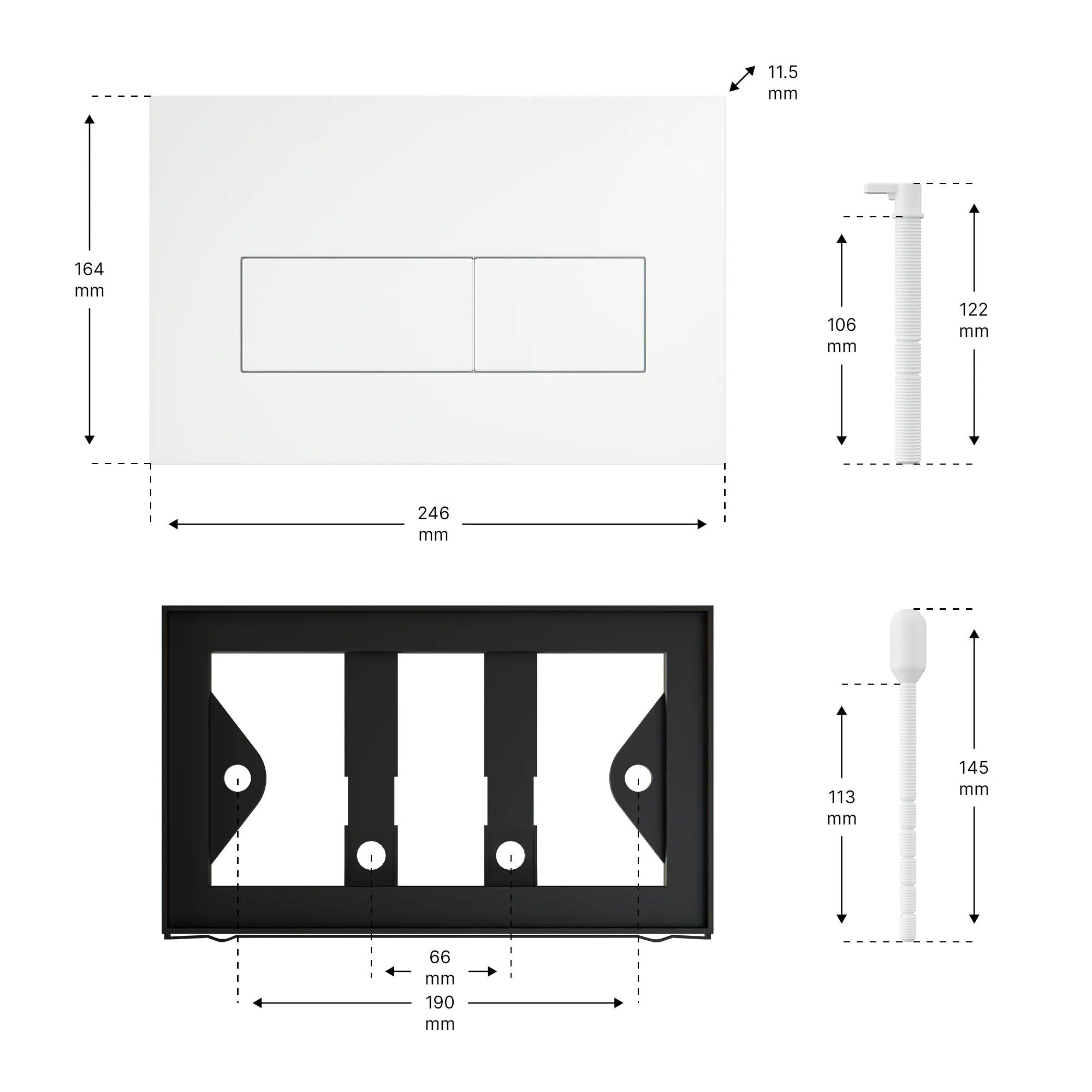 Plaque de commande Mirlux - Blanc mat- ABS plastique DualFlush - Précommander