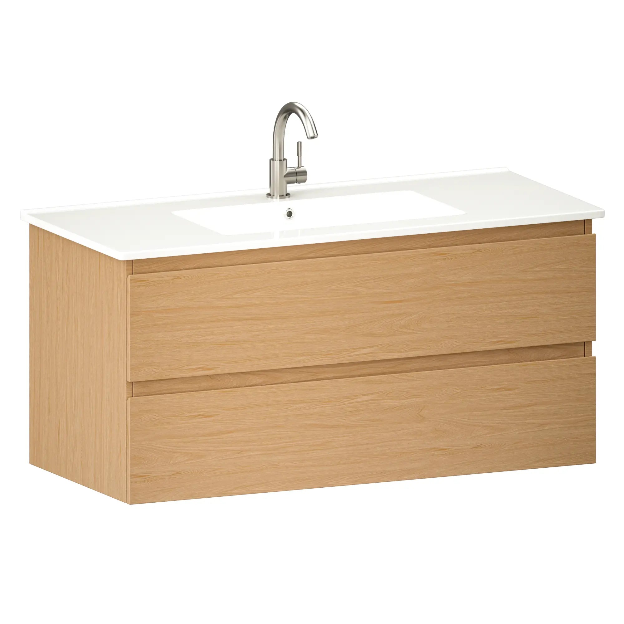 Meuble de salle de bain Varo -100 cm - Chêne clair - Lavabo blanc - Précommander