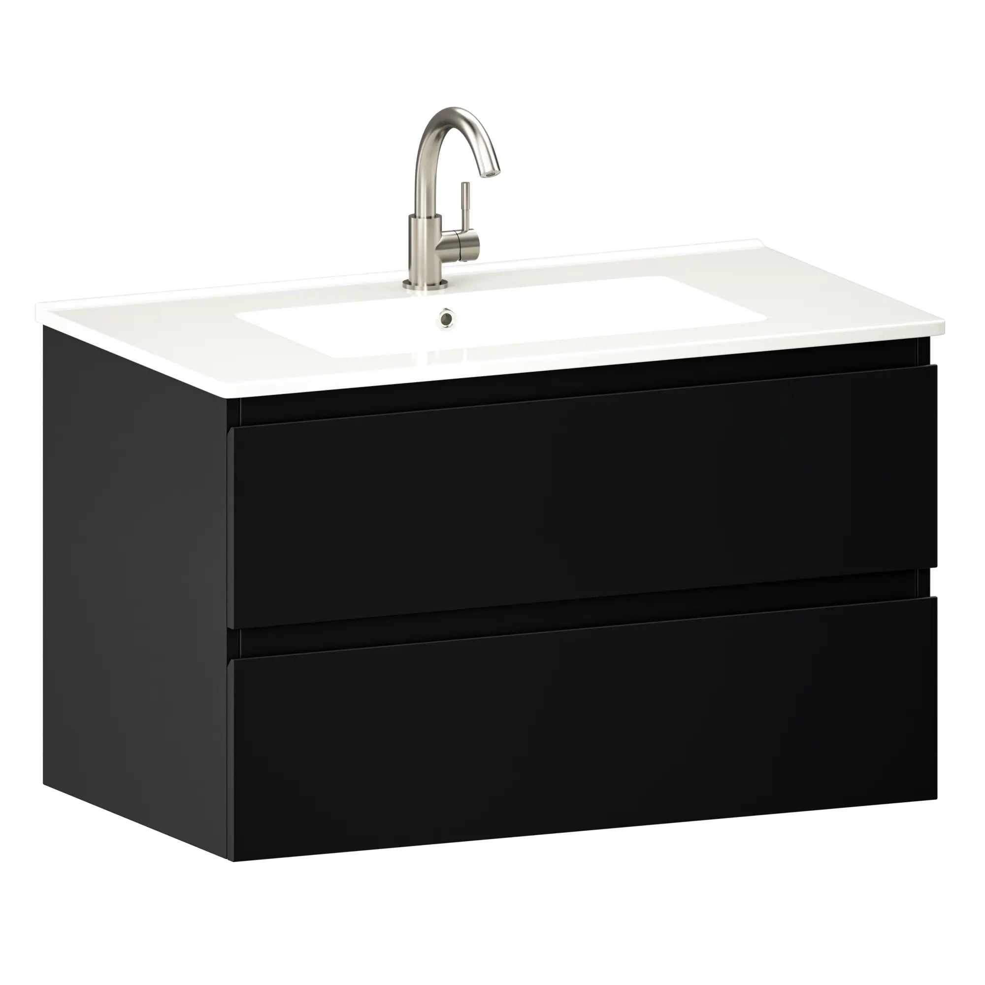 Meuble de salle de bain Luma - 80 cm - Noir - Lavabo blanc - Précommander