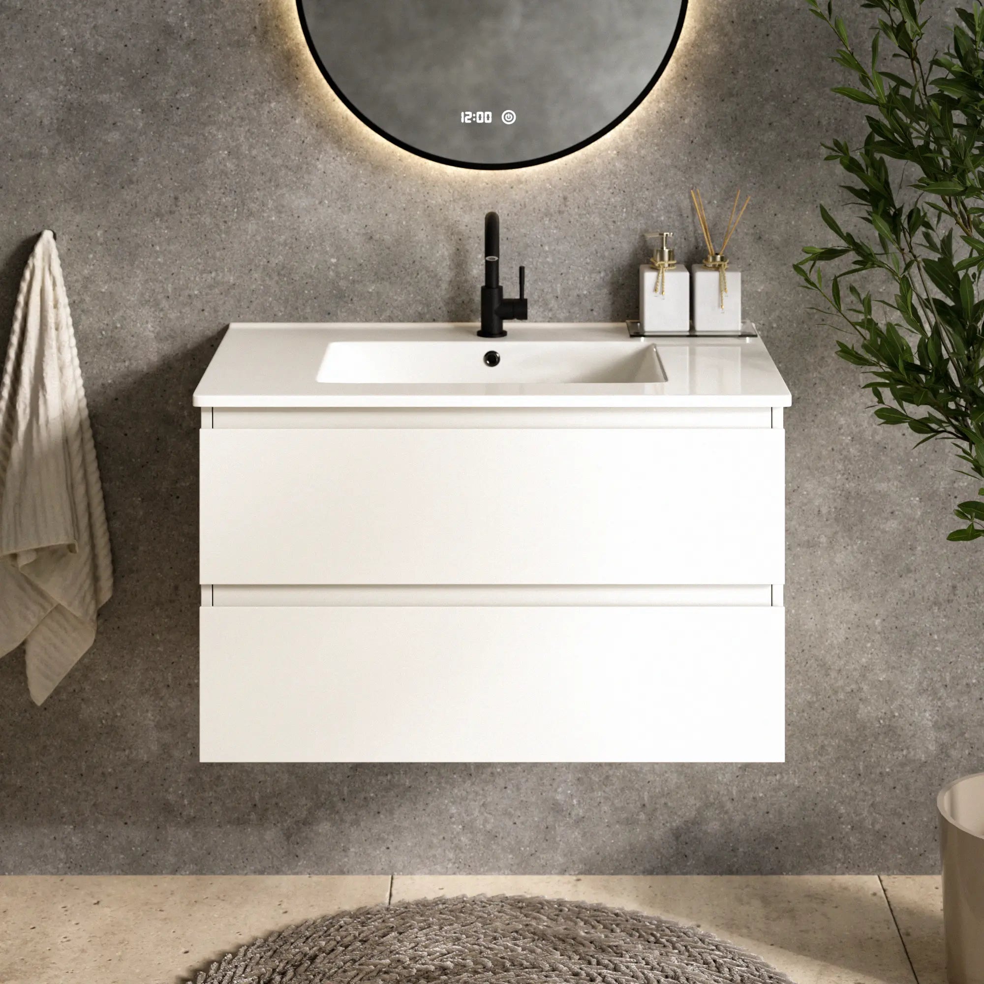Meuble de salle de bain Luma - 80 cm - Blanc - Lavabo blanc - Précommander