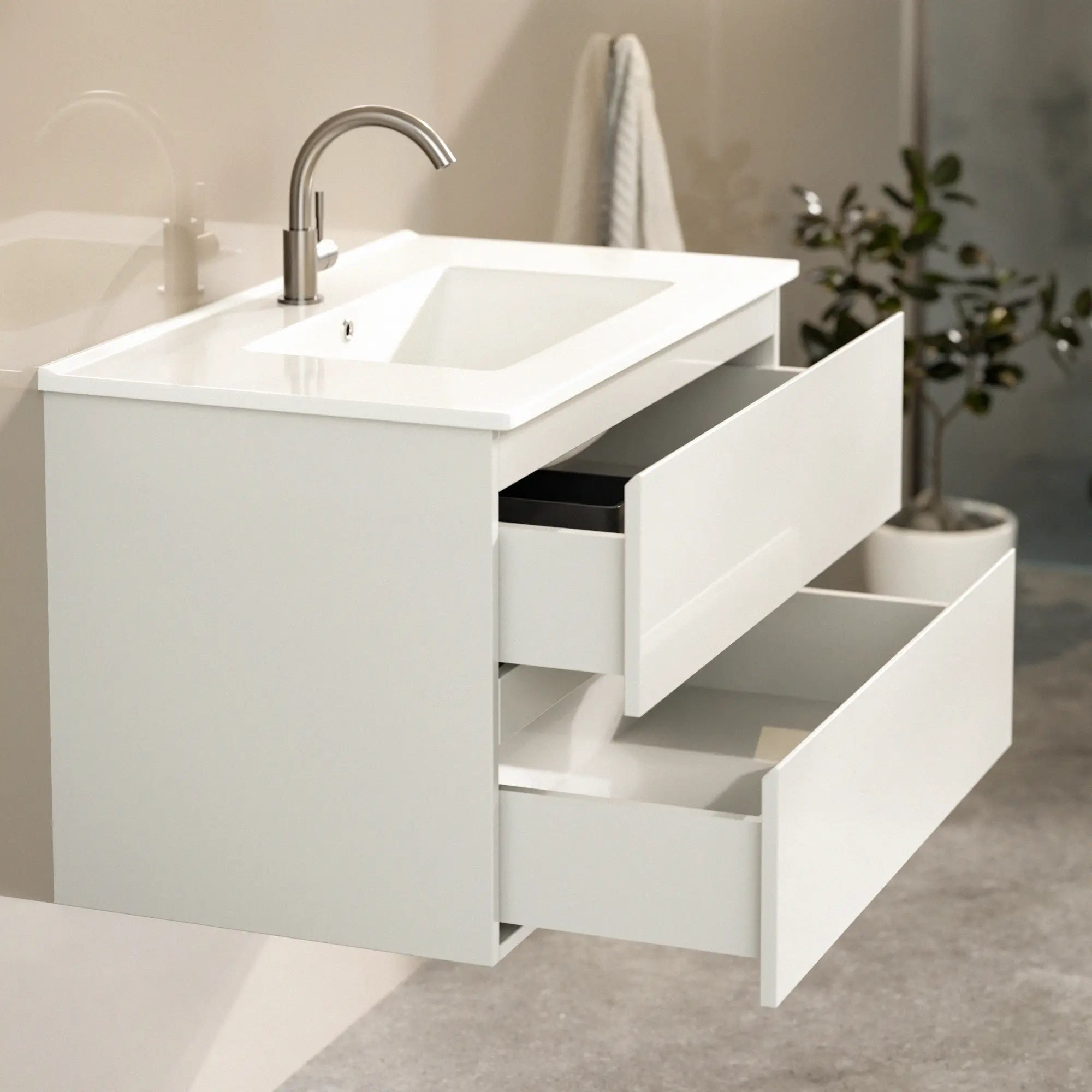 Meuble de salle de bain Luma - 80 cm - Blanc - Lavabo blanc - Précommander