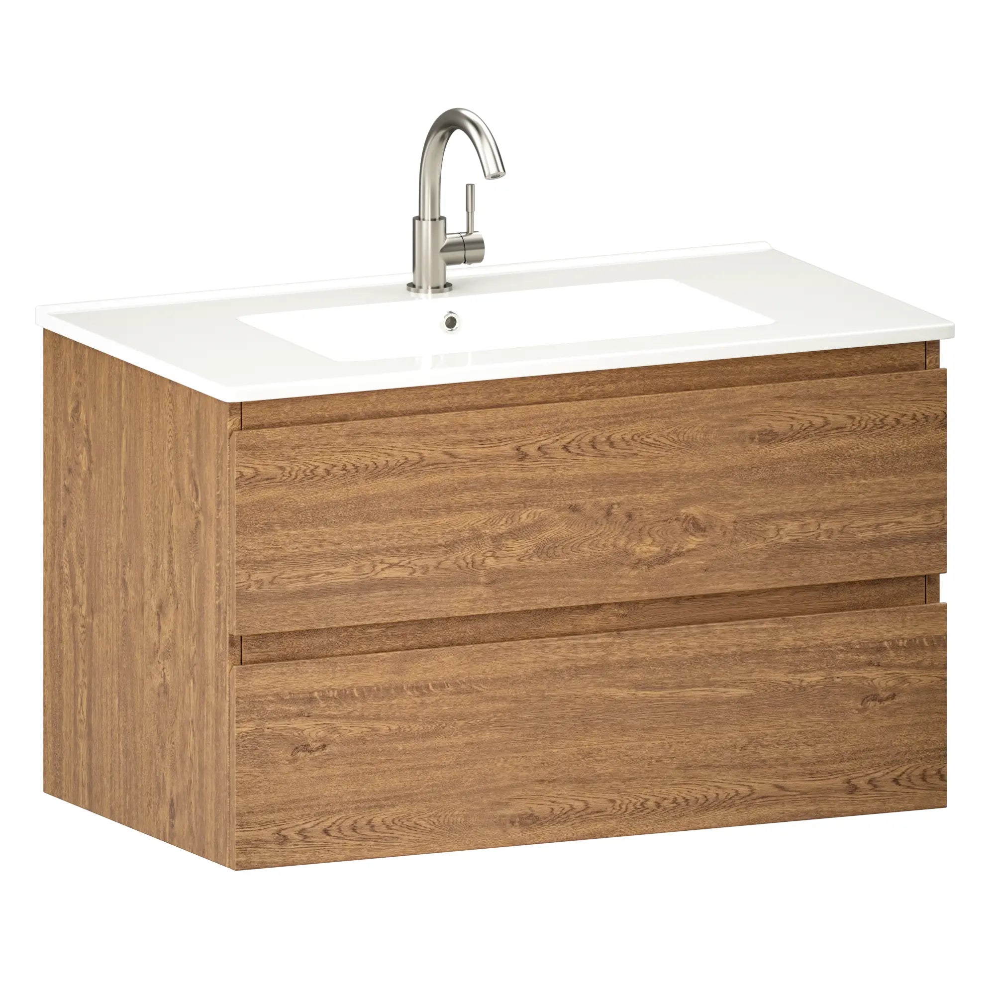 Meuble de salle de bain Luma - 80 cm - Chêne chaud - Lavabo blanc - PRÉCOMMANDE - Précommander