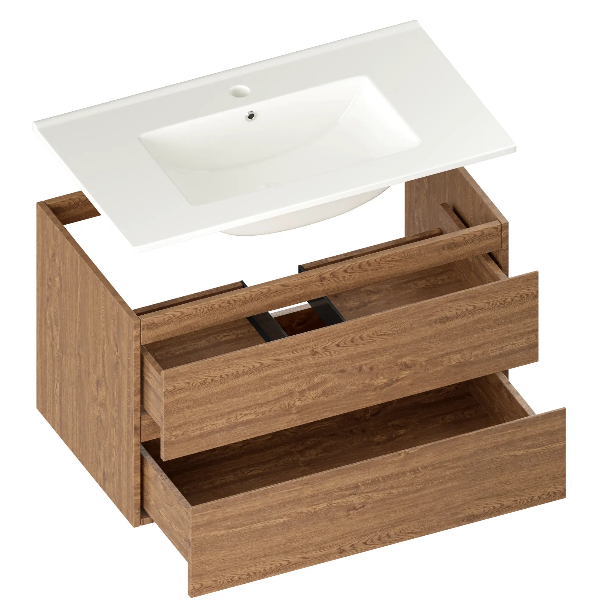 Meuble de salle de bain Luma - 80 cm - Chêne chaud - Lavabo blanc - PRÉCOMMANDE - Précommander