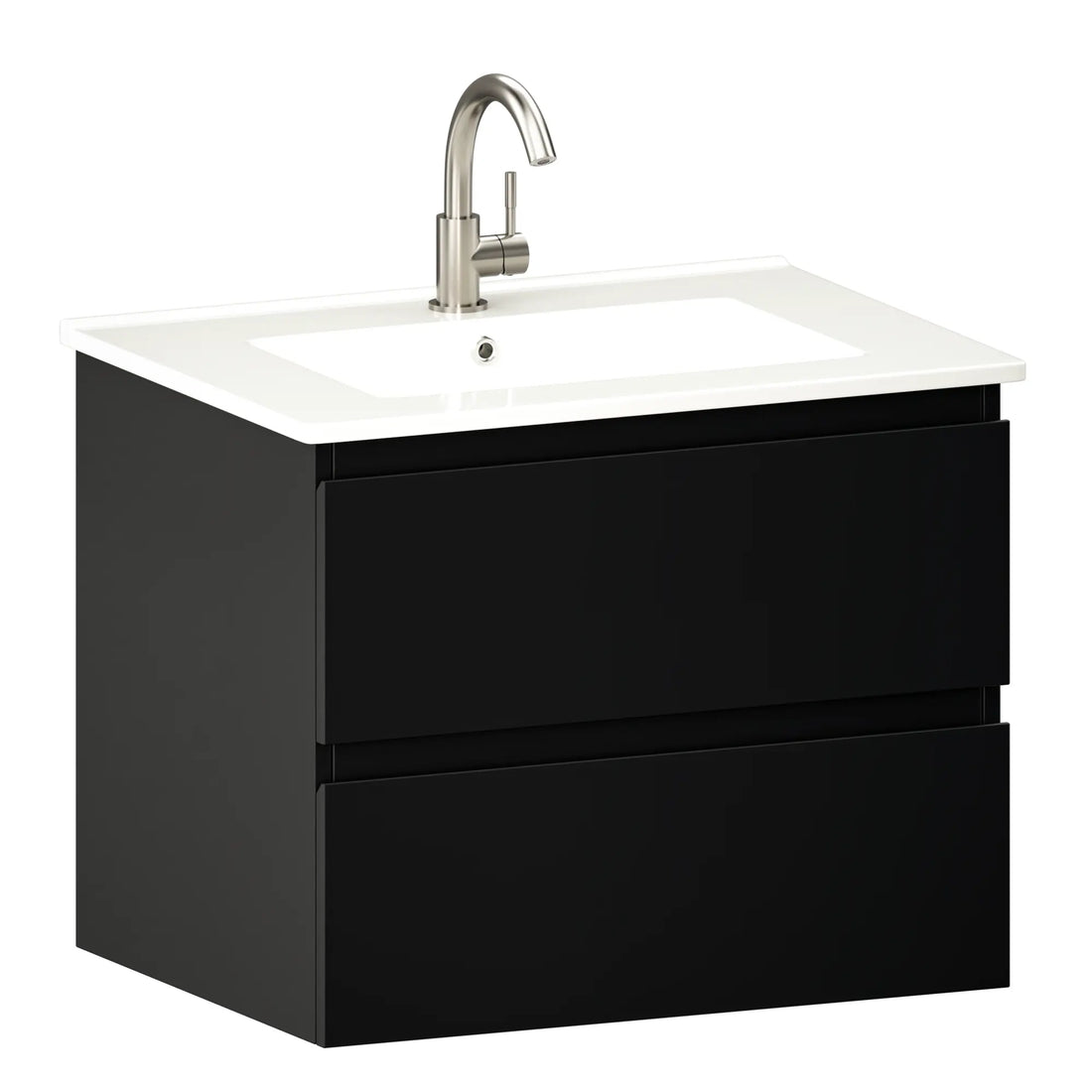 Meuble de salle de bain Norvi - 60 cm - Noir - Lavabo Blanc