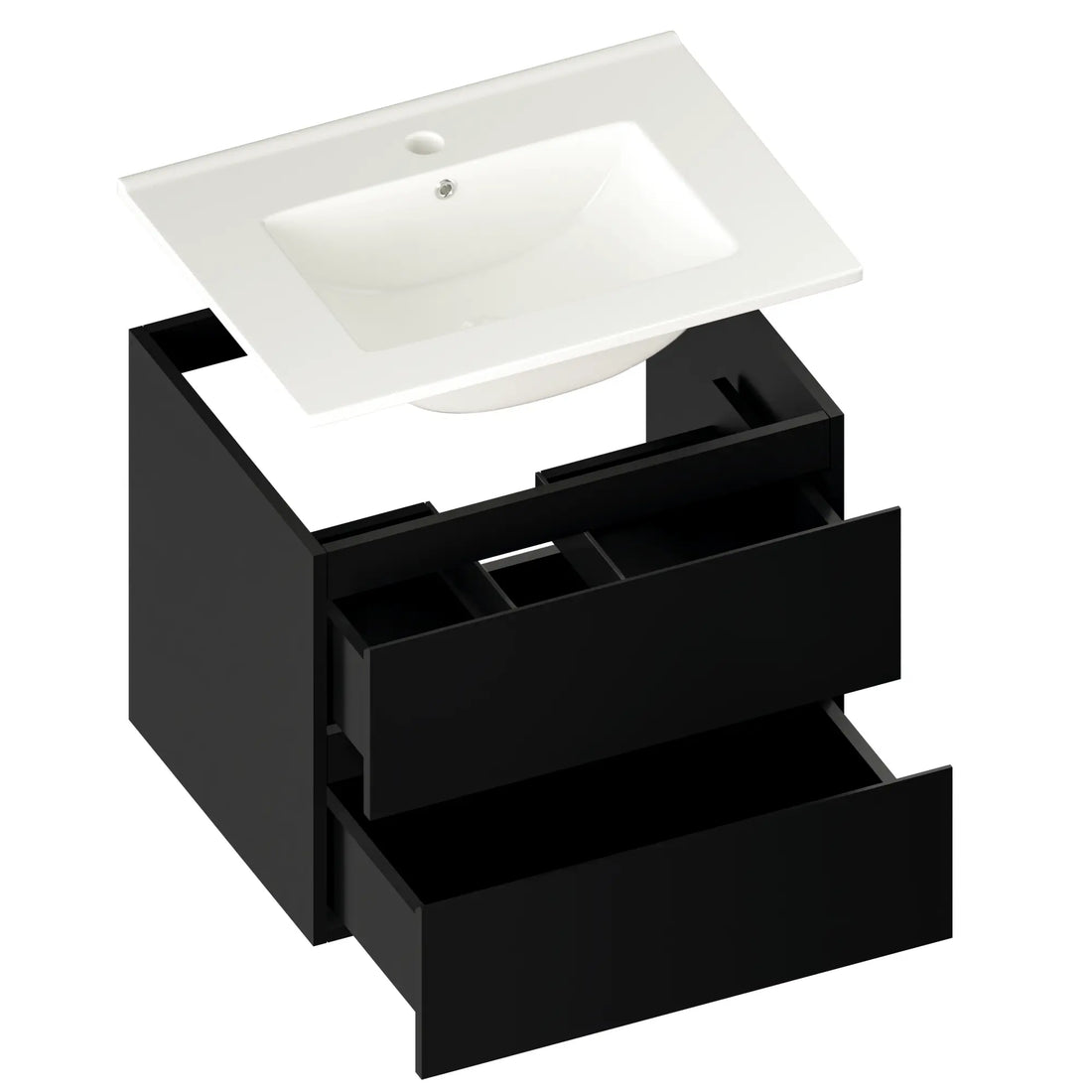 Meuble de salle de bain Norvi - 60 cm - Noir - Lavabo Blanc
