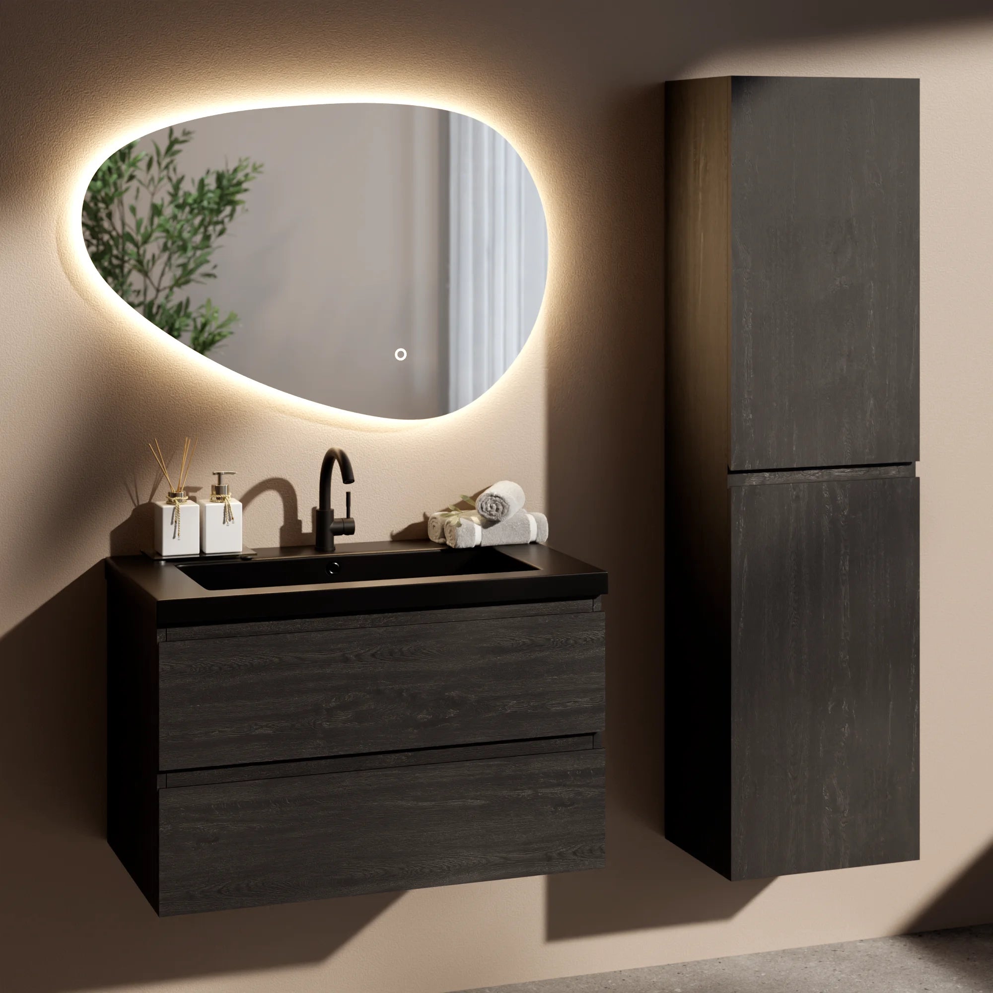Ensemble meuble vasque Imperial – 80 cm – Chêne Noir – Lavabo Noir