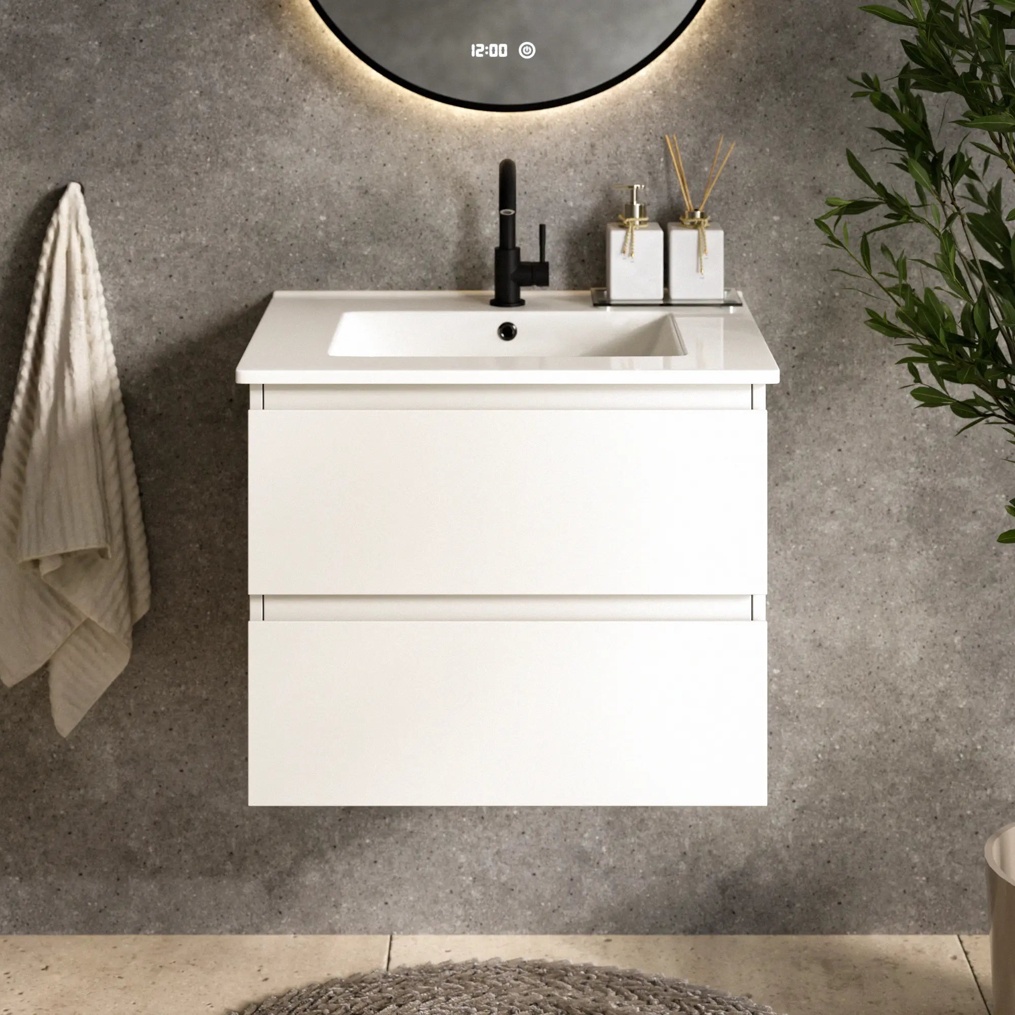 Meuble de salle de bain Norvi - 60 cm - Blanc - Lavabo blanc - PRÉCOMMANDE - Précommander