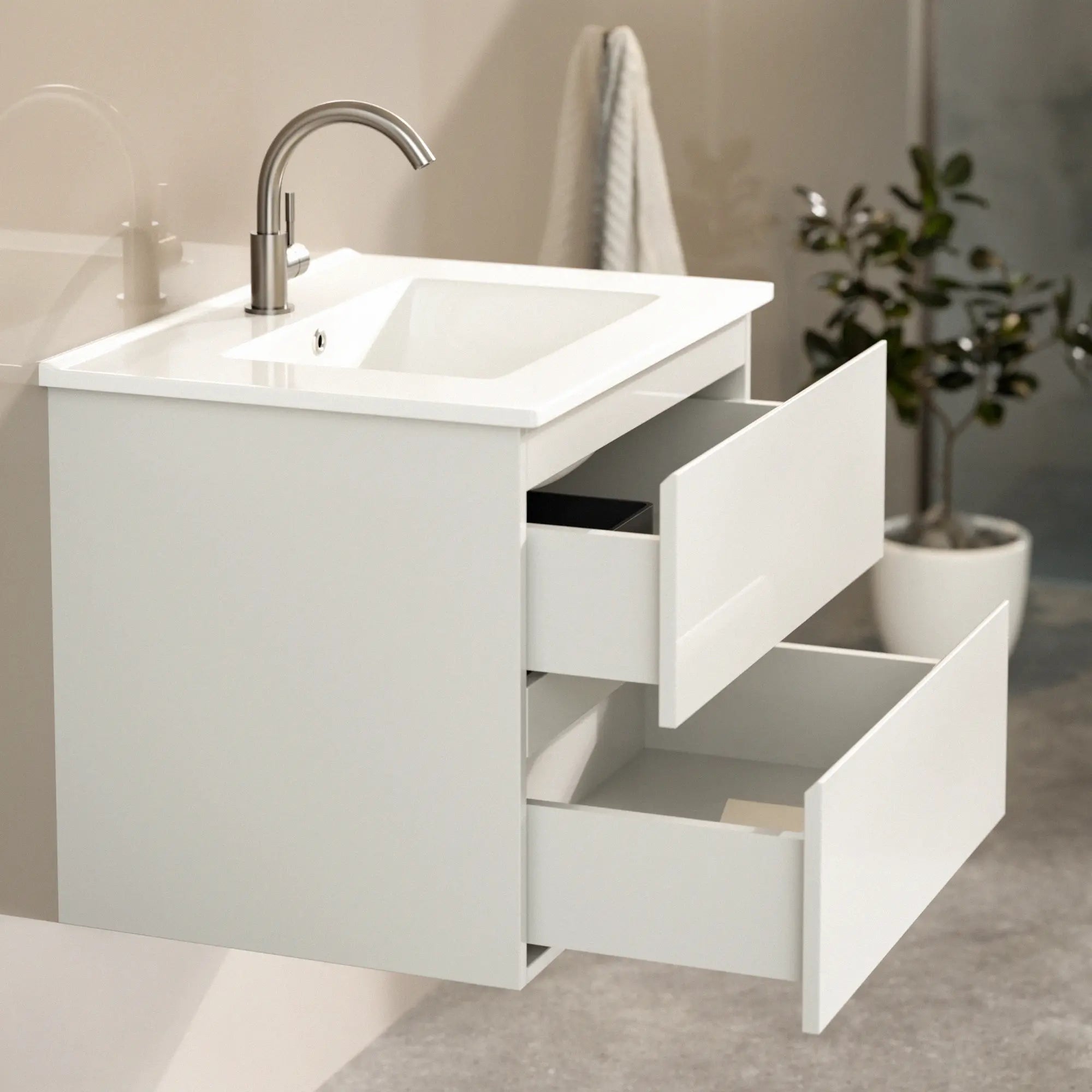 Meuble de salle de bain Norvi - 60 cm - Blanc - Lavabo blanc - PRÉCOMMANDE - Précommander