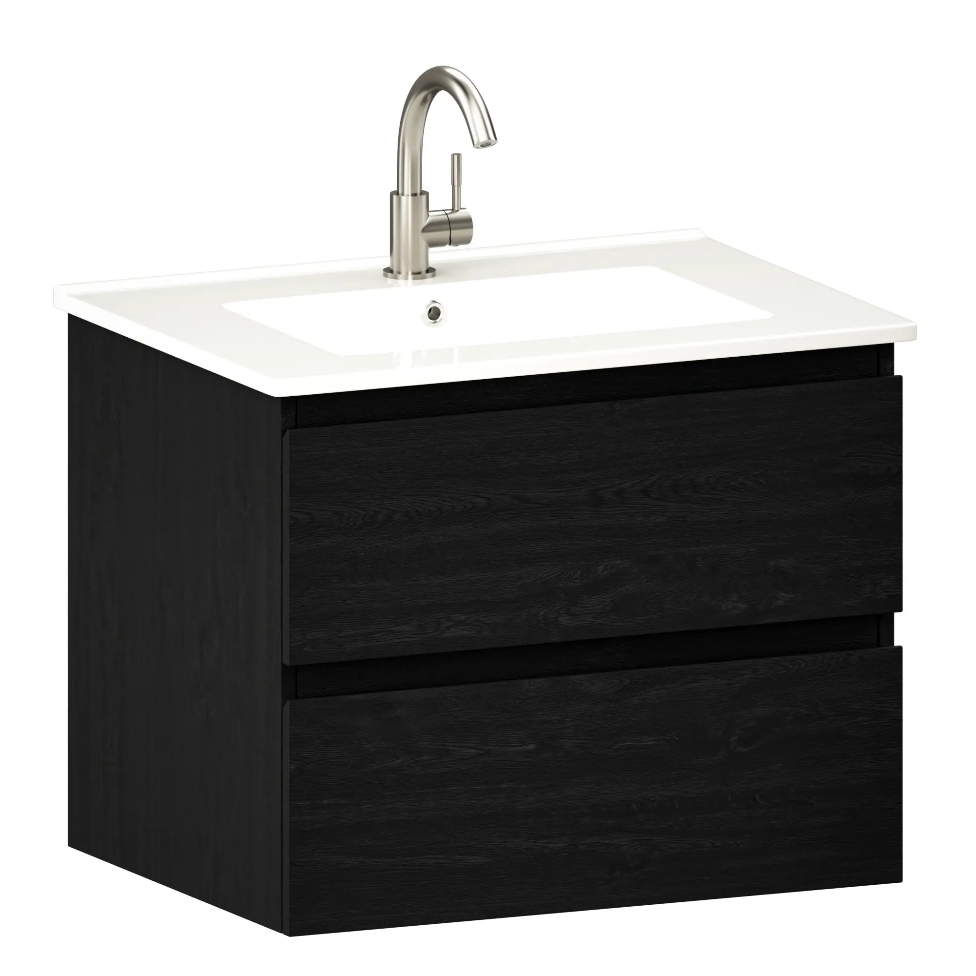 Meuble de salle de bain Norvi - 60 cm - chêne noir - lavabo blanc - Précommander