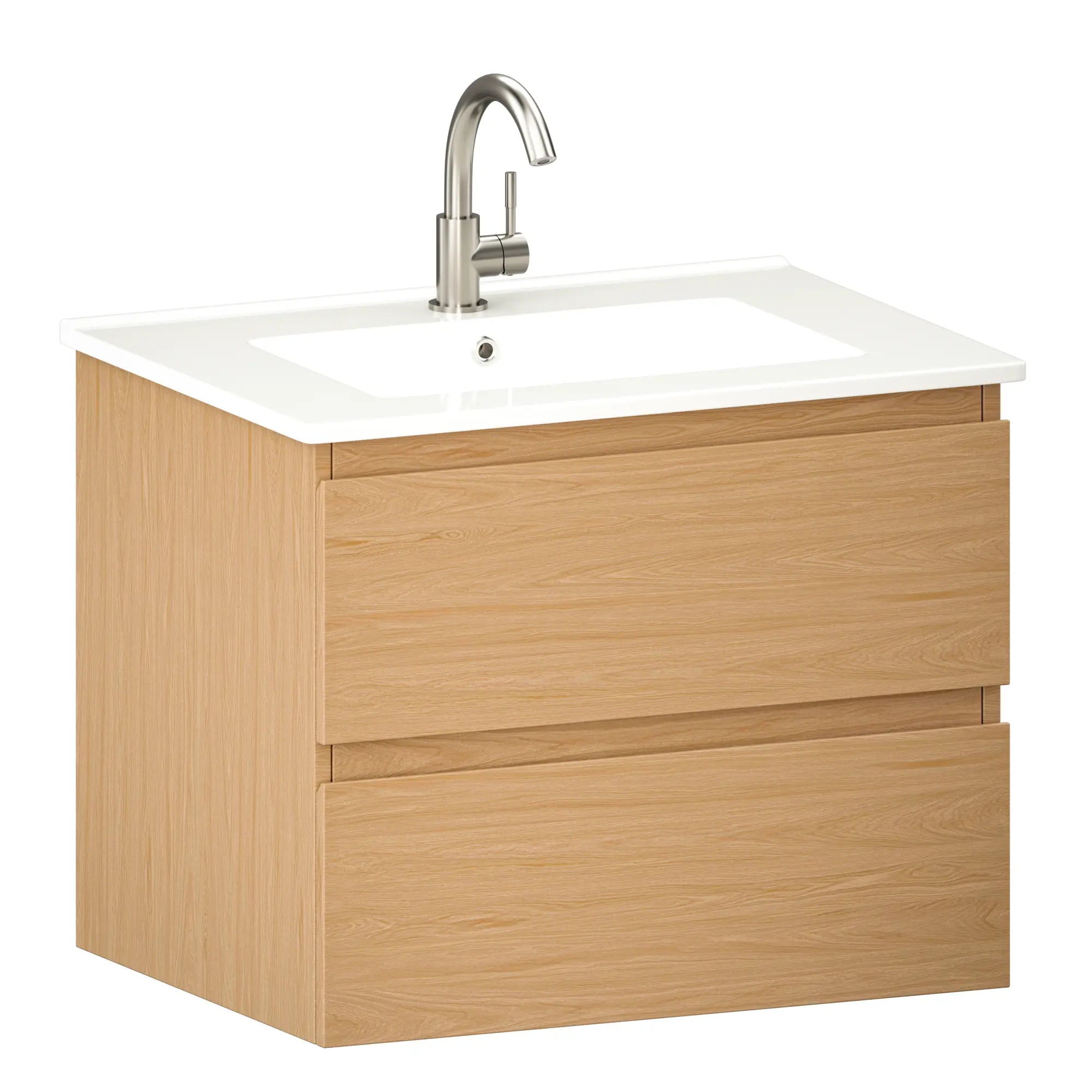 Meuble de salle de bain Norvi - 60 cm - Chêne clair - Lavabo blanc - PRÉCOMMANDE - Précommander
