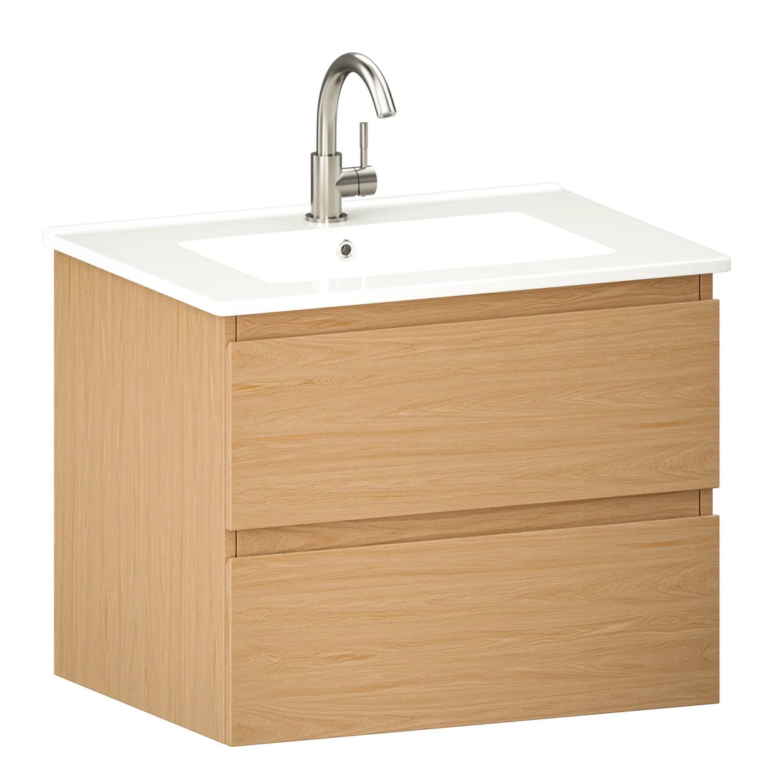 Meuble de salle de bain Norvi - 60 cm - Chene clair - Lavabo Blanc