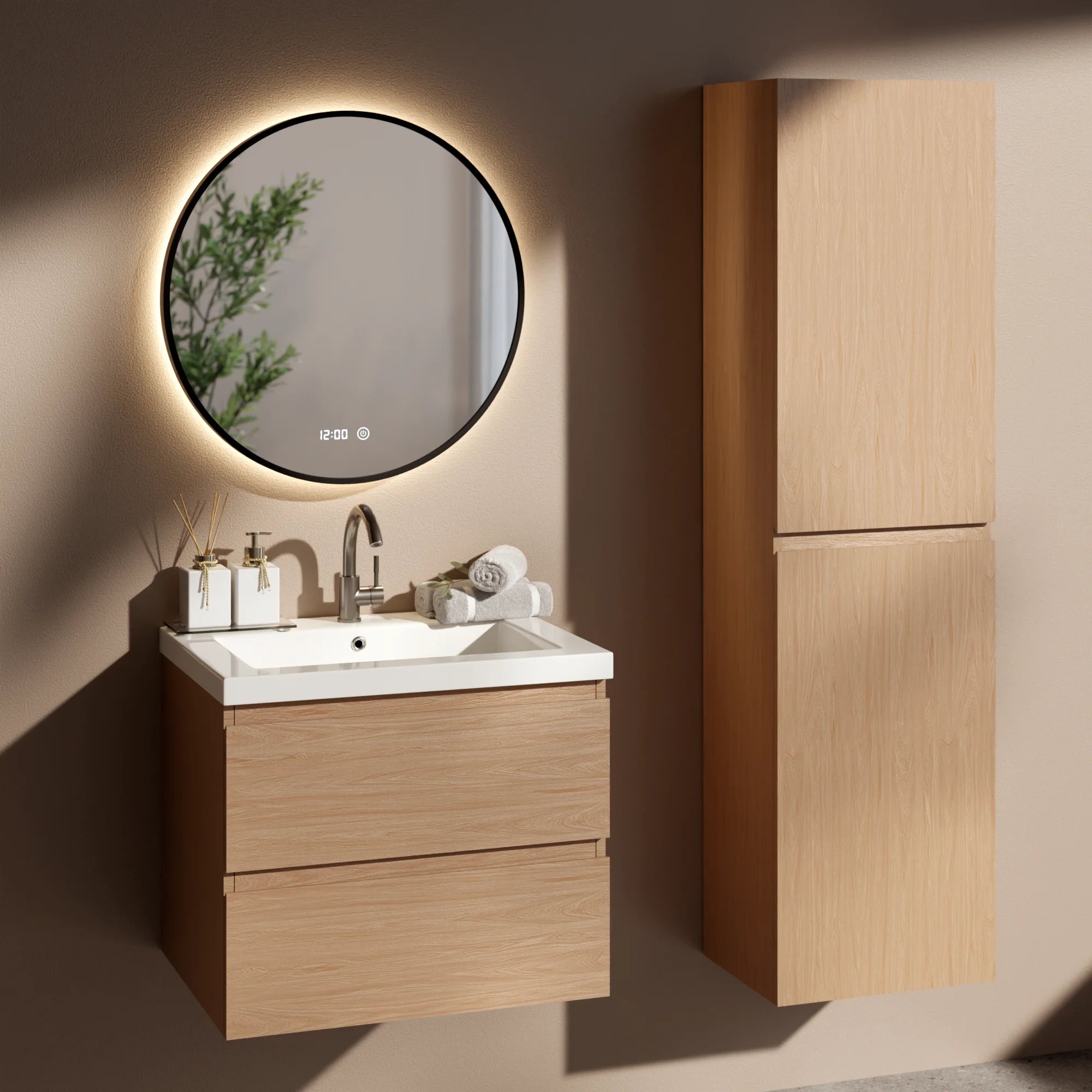 Ensemble meuble vasque Amara – 60 cm – Chêne Clair – Lavabo Blanc