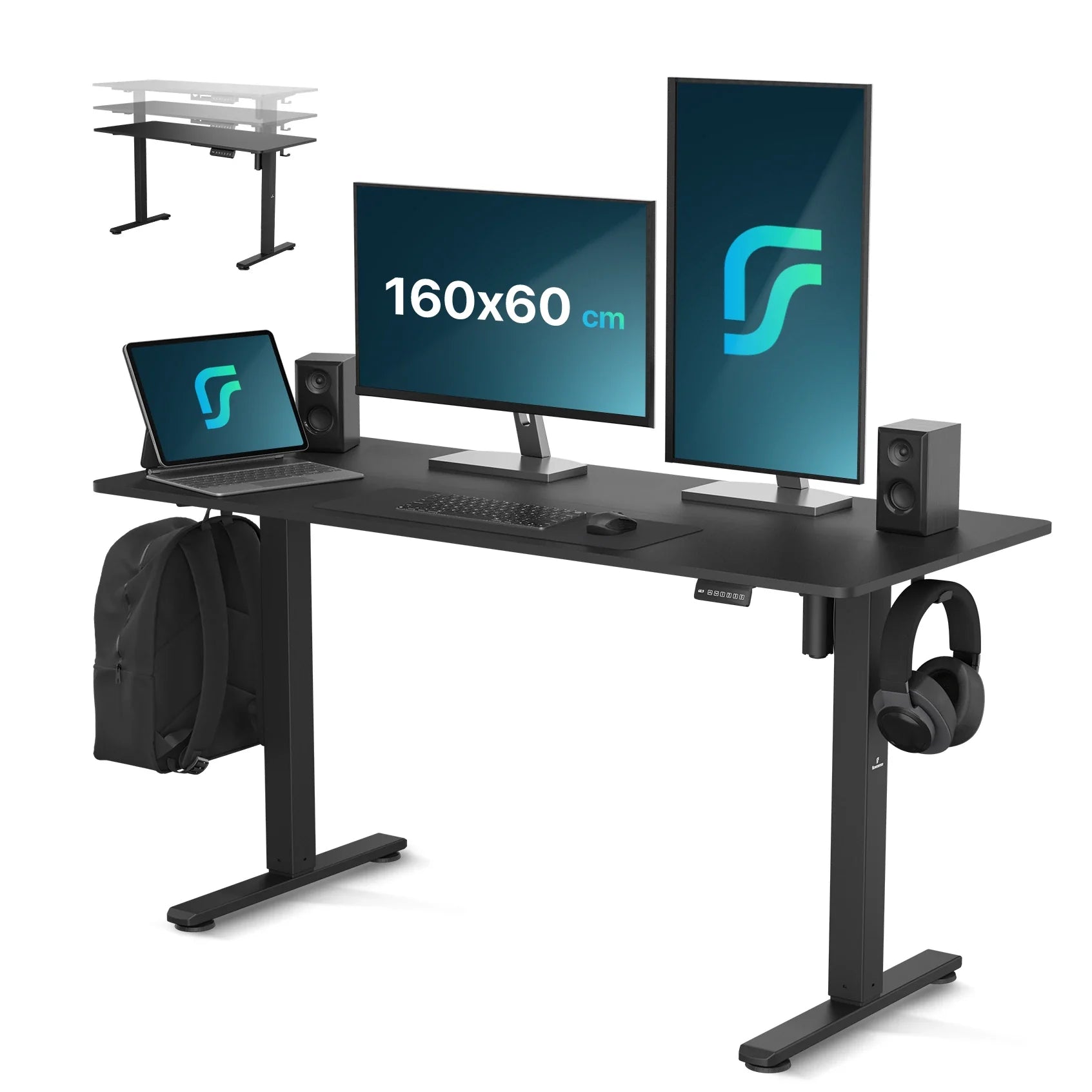 Bureau assis debout Flowsense - Bureau électrique réglable - 160 x 60 cm