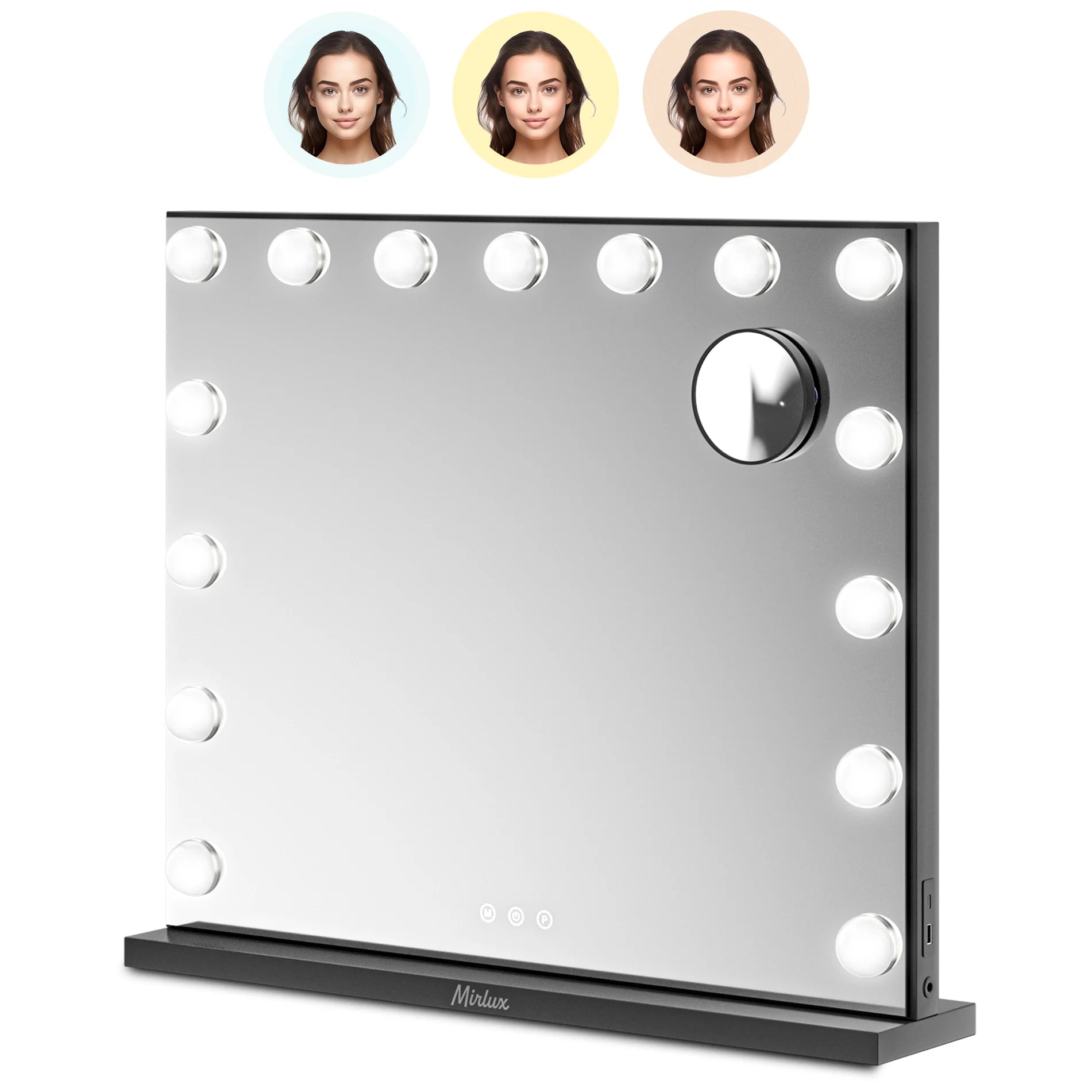Miroir Hollywood - Enceintes Bluetooth - 58x48cm - Noir