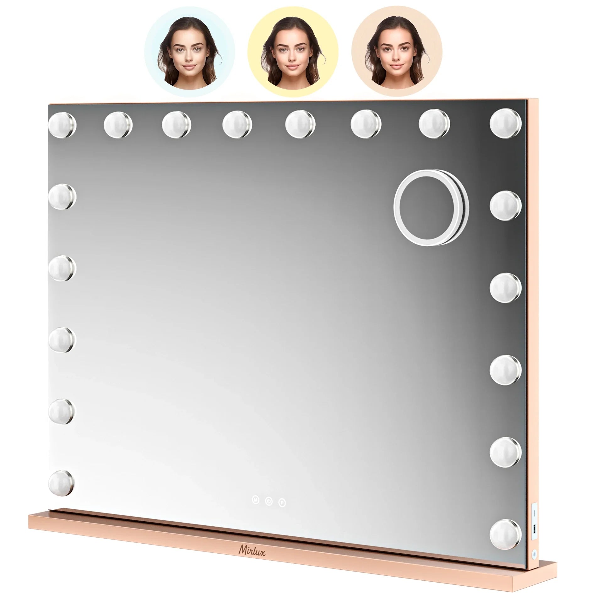 Miroir Hollywood - Enceintes Bluetooth - 80x60cm - Or Rose