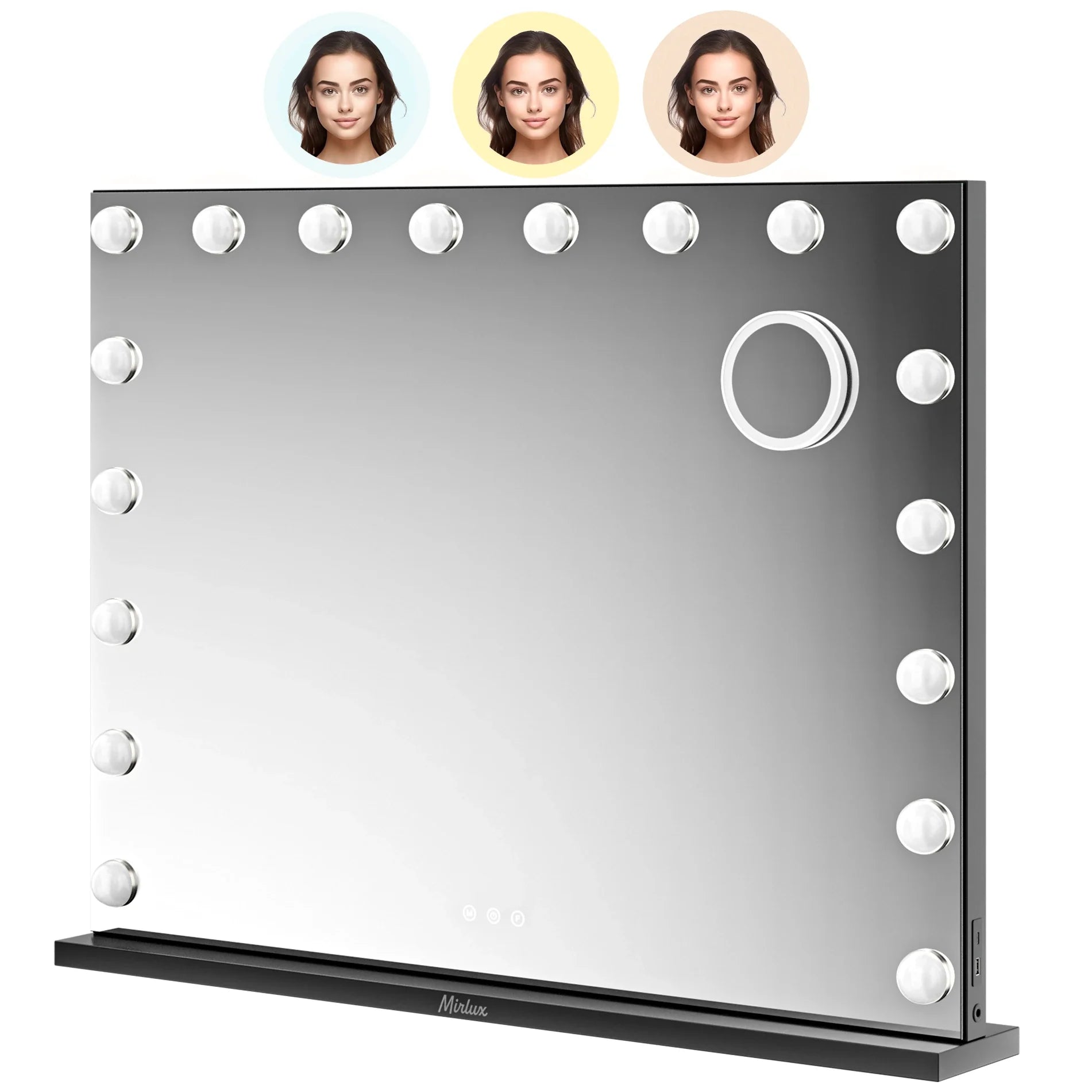 Miroir Hollywood - Enceintes Bluetooth - 80x60cm - Noir