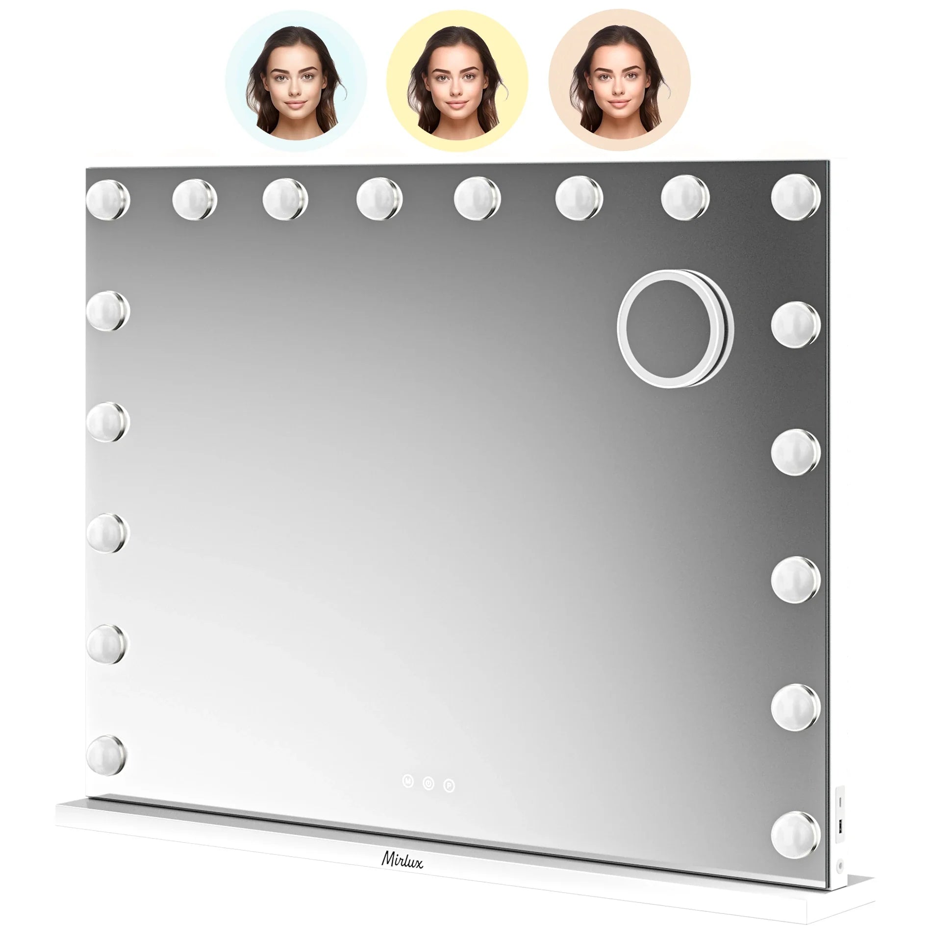 Miroir Hollywood - Enceintes Bluetooth - 80x60cm - Blanc