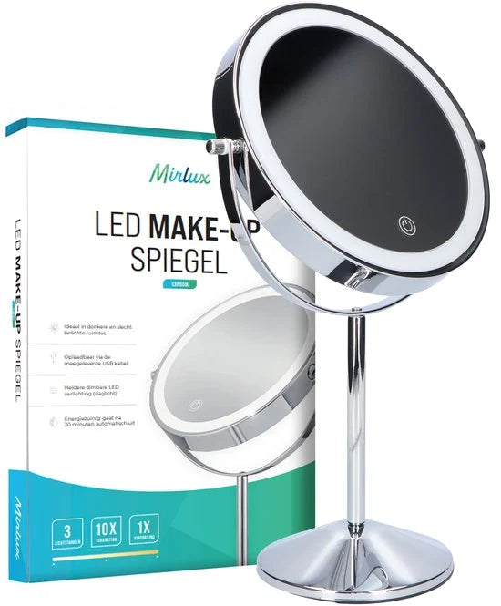 Miroir De Maquillage Grossissant 8 Pouces Avec LED Rechargeable - 3 Couleurs Et Intensité Variable - Argent