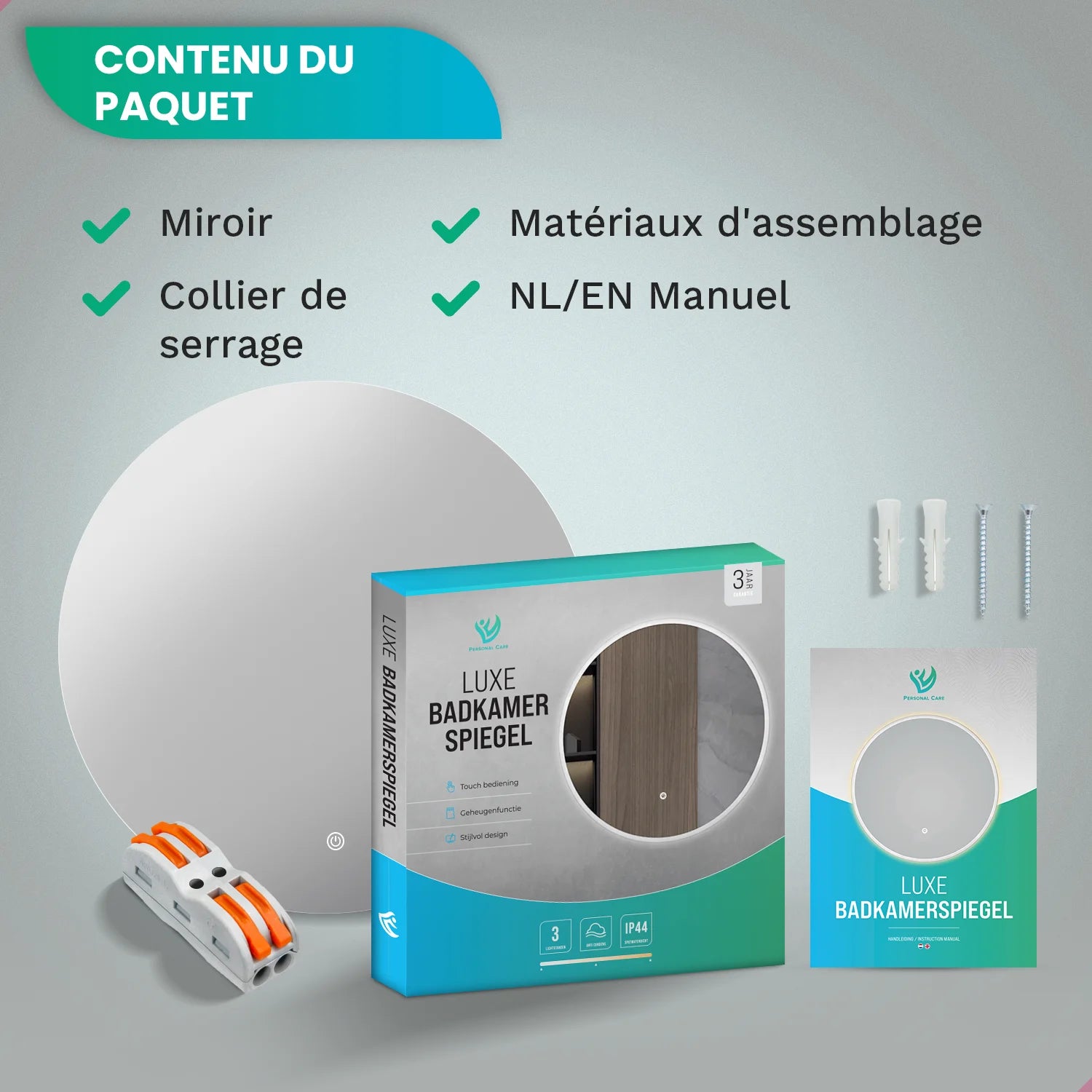 Miroir de salle de bain - 60 cm - Rond - Sans cadre