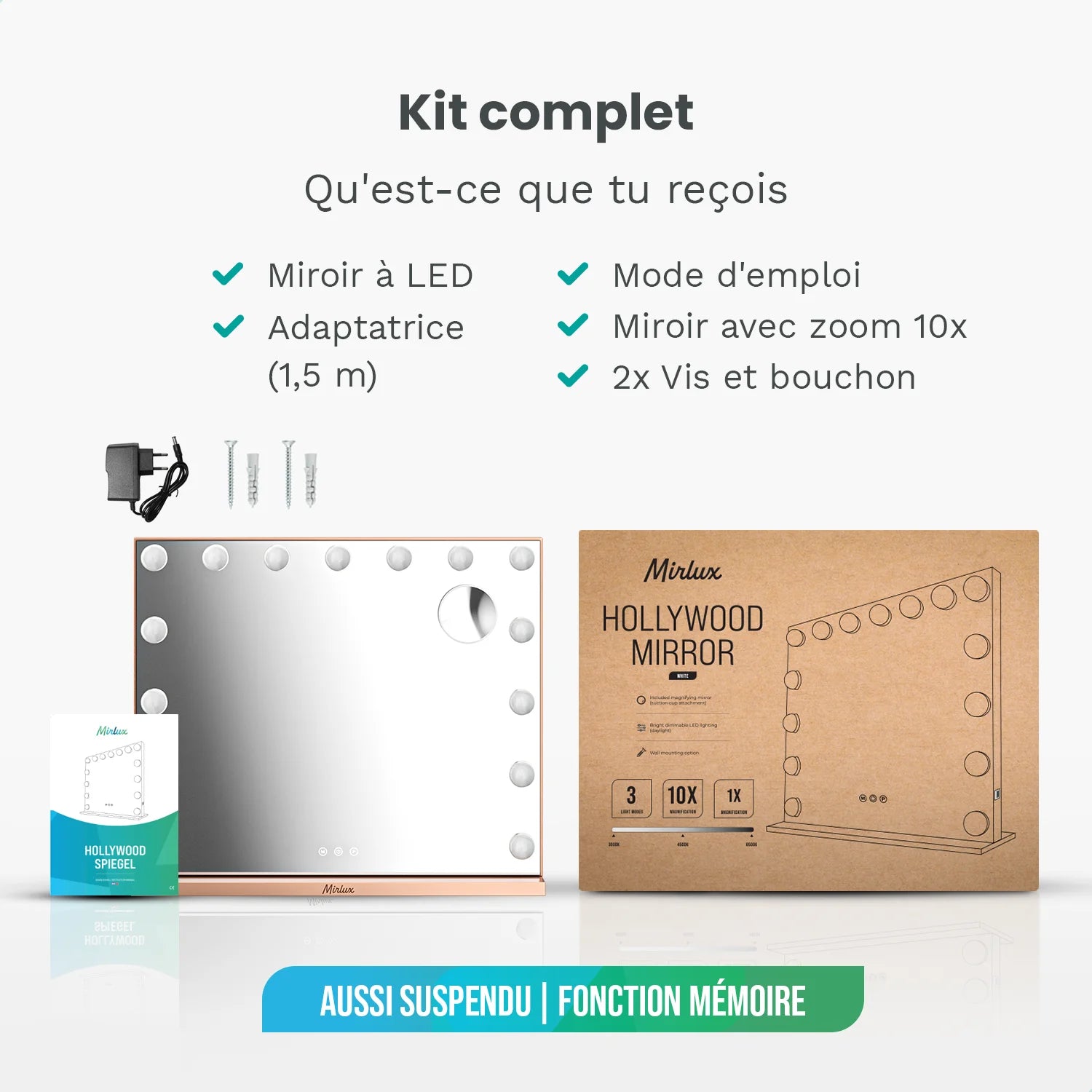 Miroir Hollywood - 58x48cm - Or Rose - Précommander