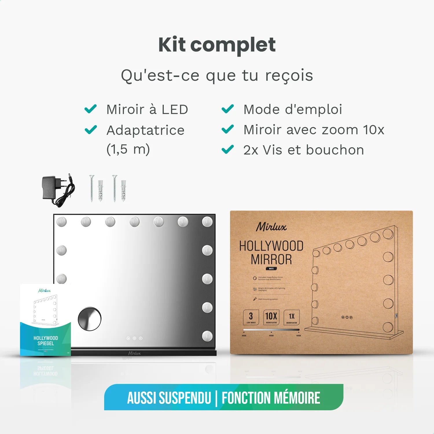 Miroir Hollywood - 58x48cm - Noir - Précommander