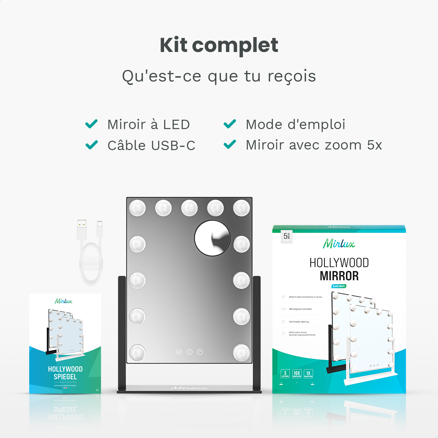 Miroir Hollywood - 44x30cm - Noir