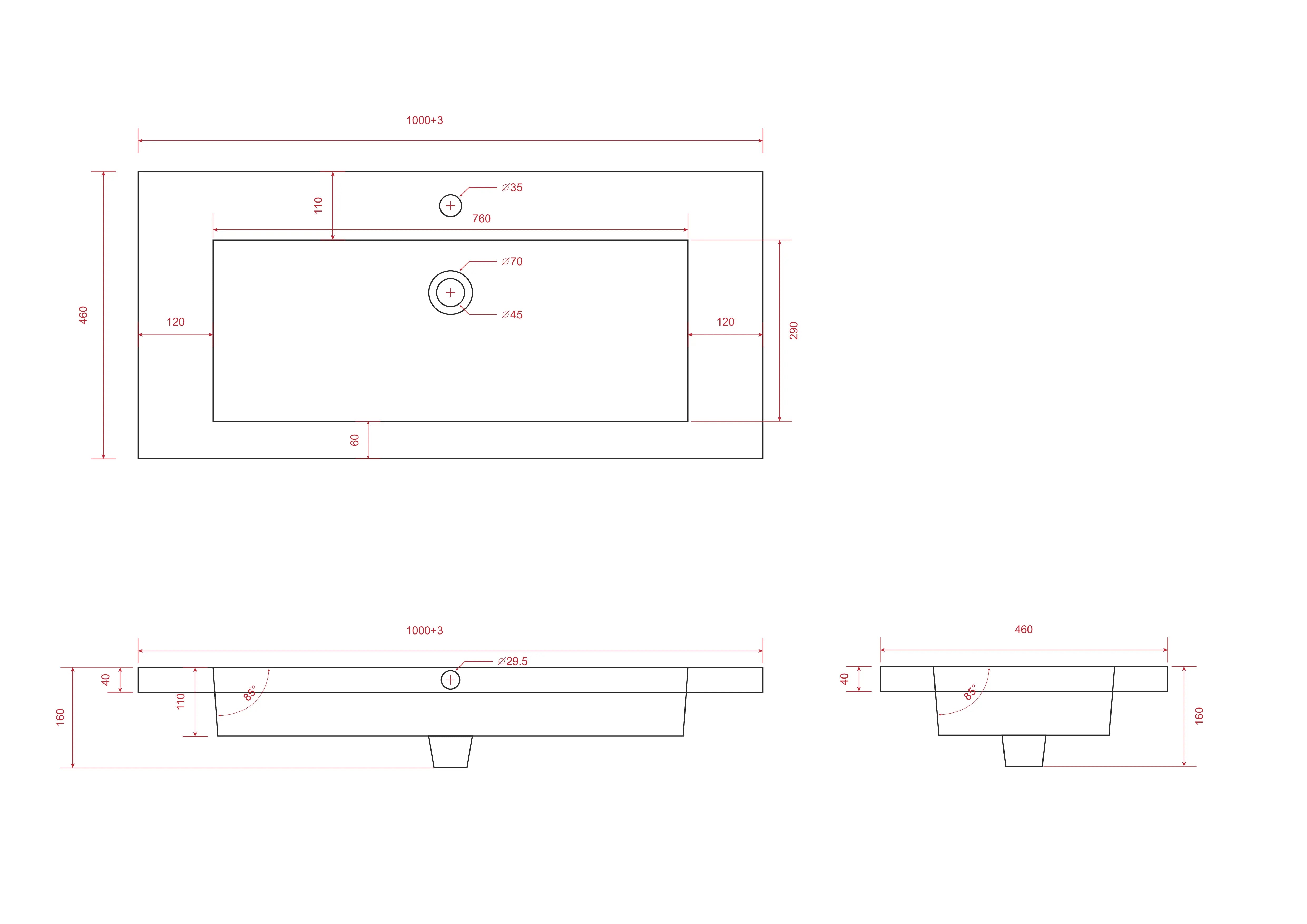Meuble de salle de bain Sena - 100 cm - Chêne noir - Vasque blanche