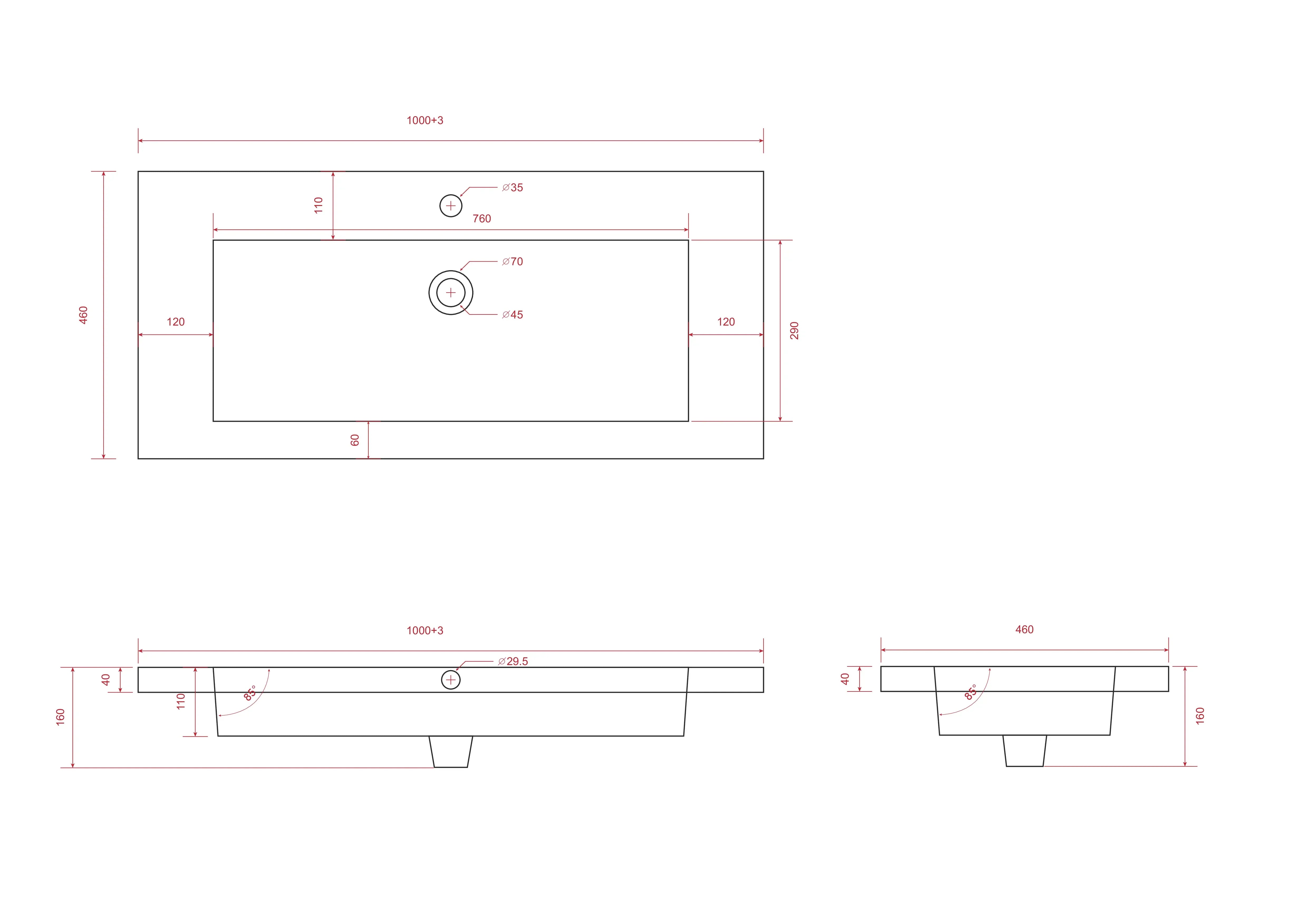 Ensemble meuble vasque Monaco – 100 cm – Chêne Clair – Lavabo Noir - Précommander