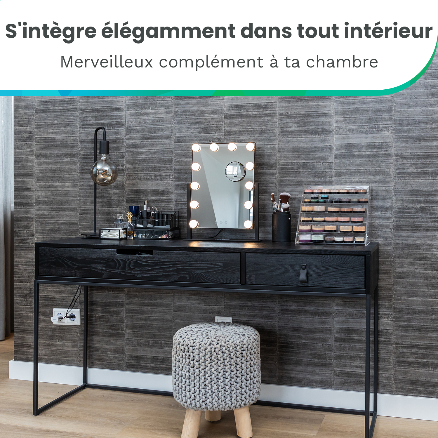 Miroir Hollywood - 44x30cm - Noir