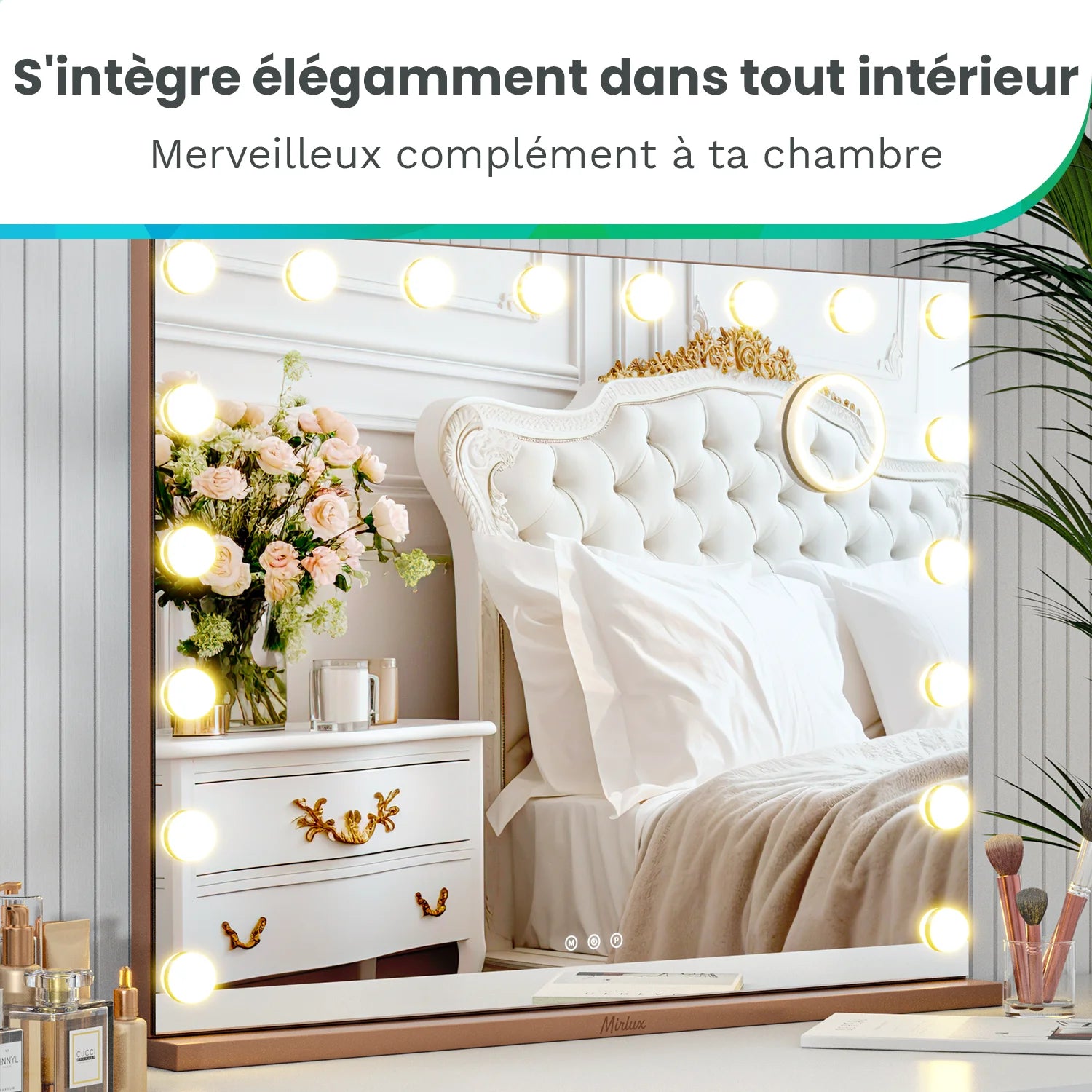 Miroir Hollywood - Enceintes Bluetooth - 80x60cm - Or Rose