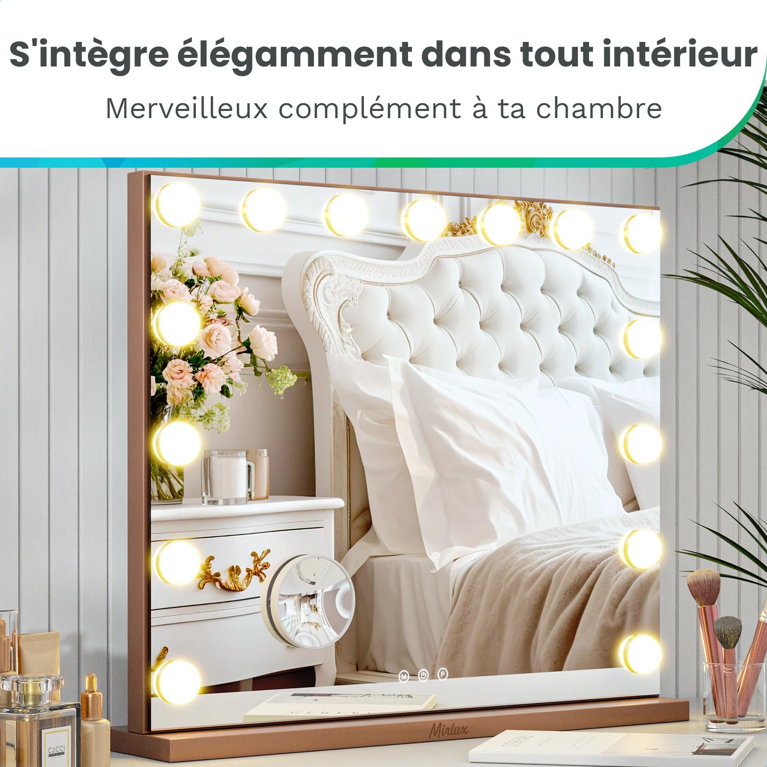 Miroir Hollywood - 58x48cm - Or Rose - Précommander