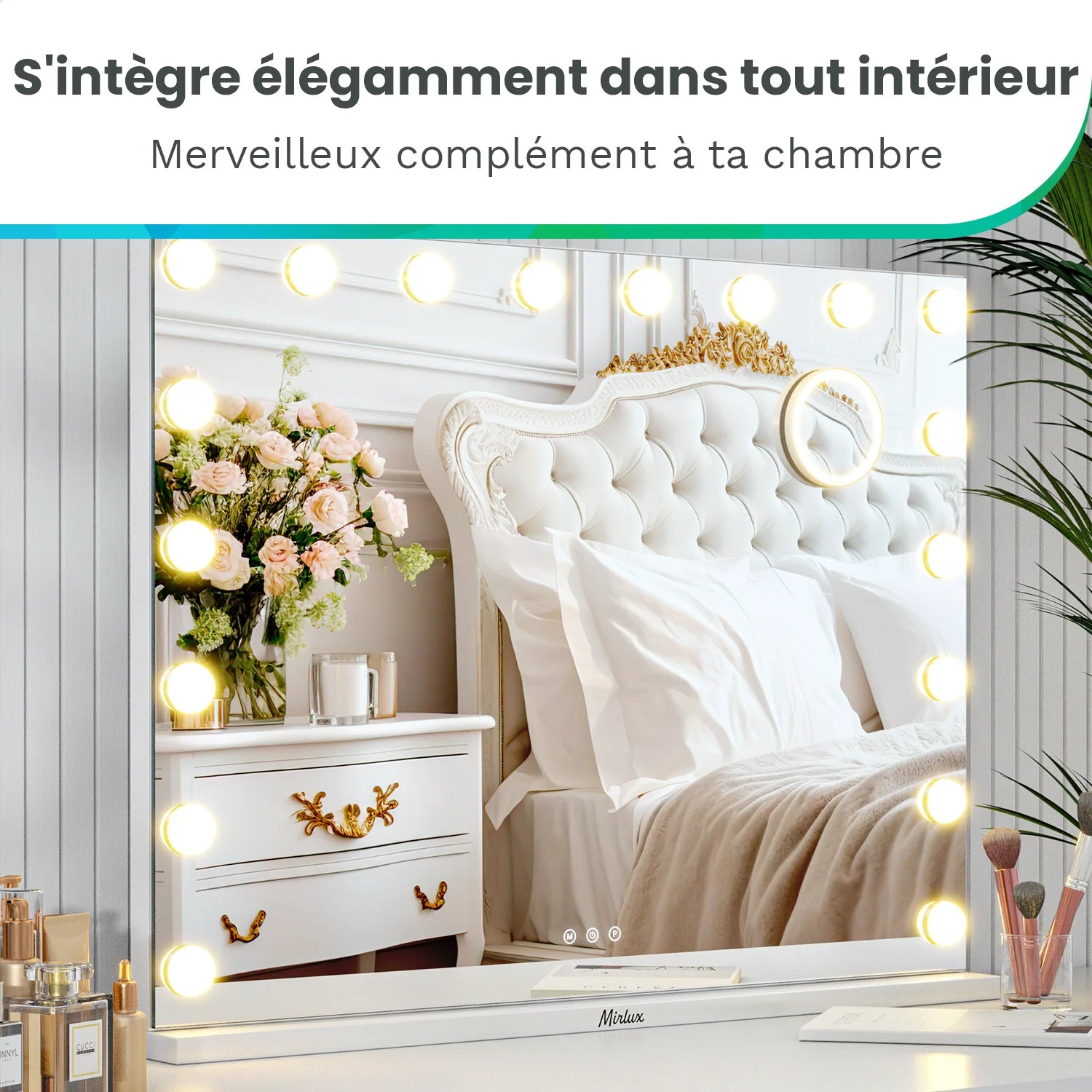 Miroir Hollywood - 80x60cm - Blanc