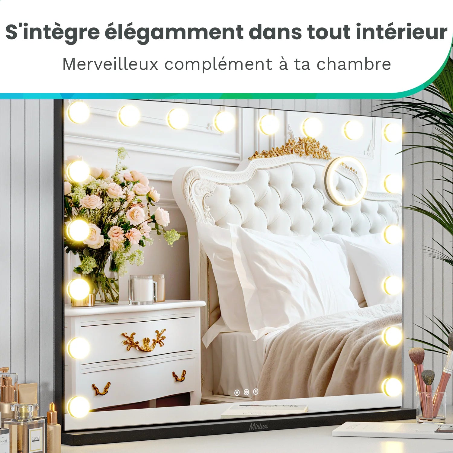 Miroir Hollywood - Enceintes Bluetooth - 80x60cm - Noir