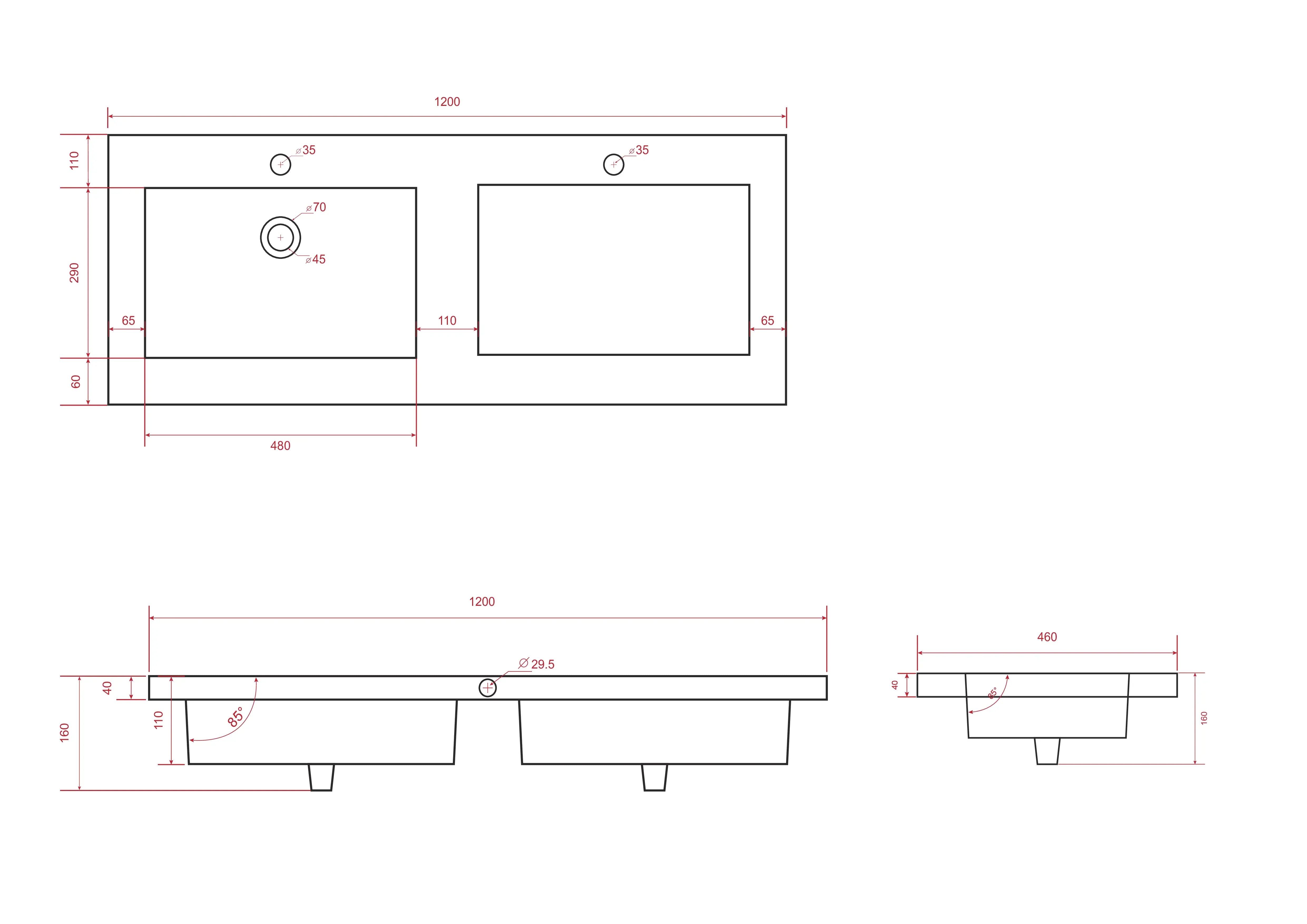 Meuble de salle de bain Asora - 120 cm - 2 trous de robinet - Chêne chaud - Lavabo Blanc