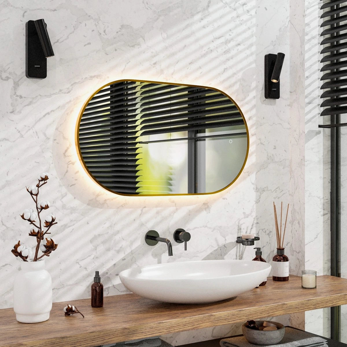 Miroir de salle de bain - 90x50cm Ovale - Cadre Doré