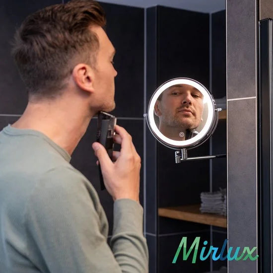 Miroir de maquillage - Batterie - Chrome - Grossissement 1-5x