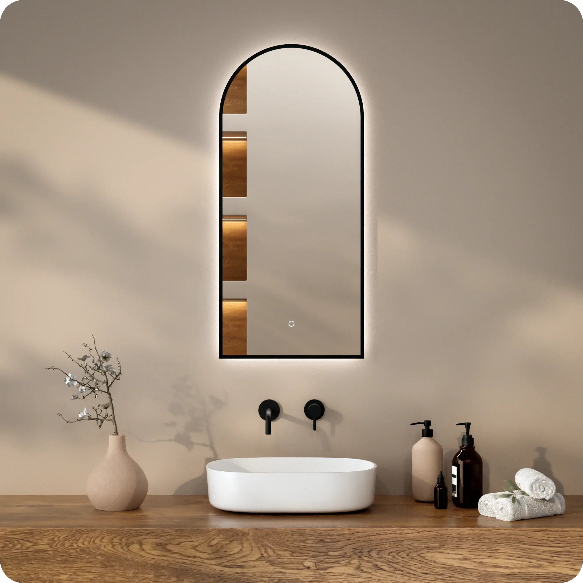 Miroir de salle de bain - 45x100 - Arche - Cadre noir - Précommander